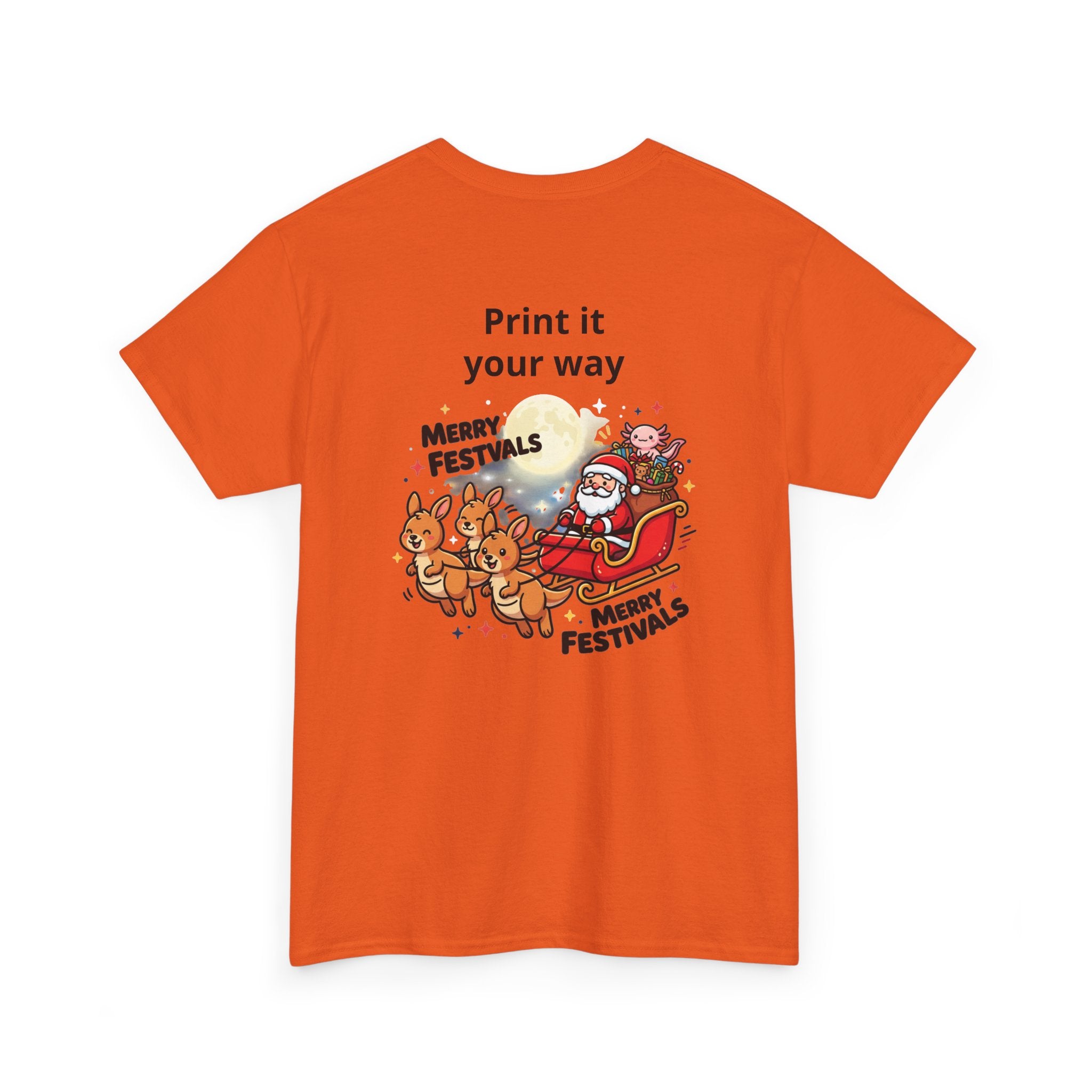 Festive Santa & Reindeer Tee — "Merry Christmas / Merry Festivals" Holiday Shirt with Cute Axolotl