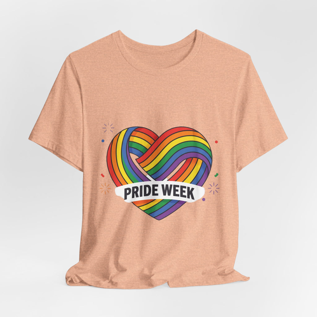 Pride Week Rainbow Heart Tee — "Progress Over Perfection" Back Print
