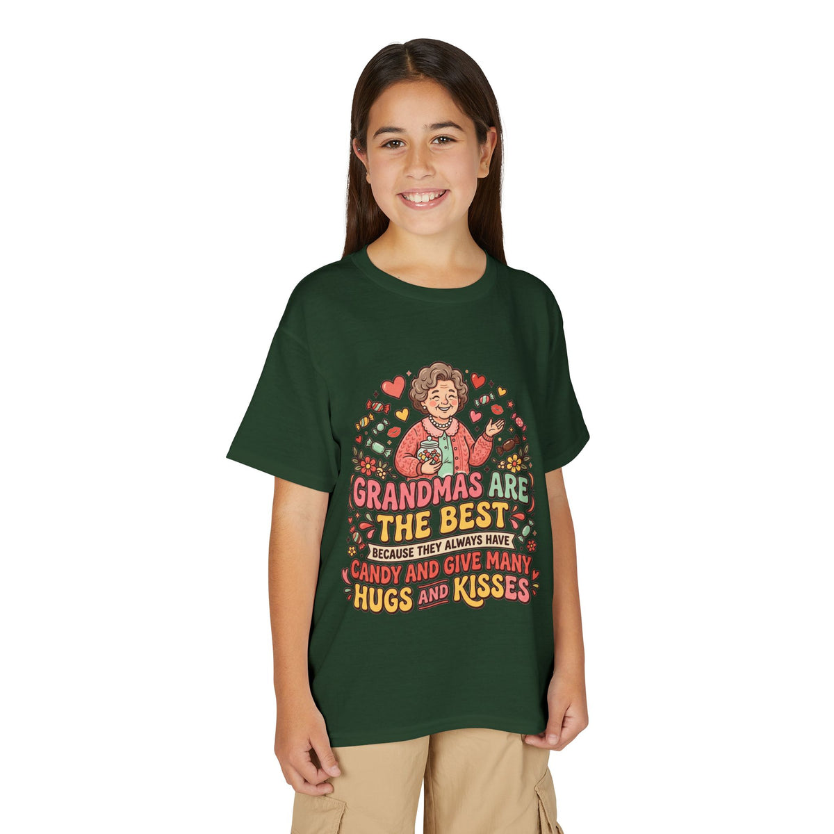 Grandmas Are The Best Kids' T-Shirt — Candy, Hugs & Kisses Design