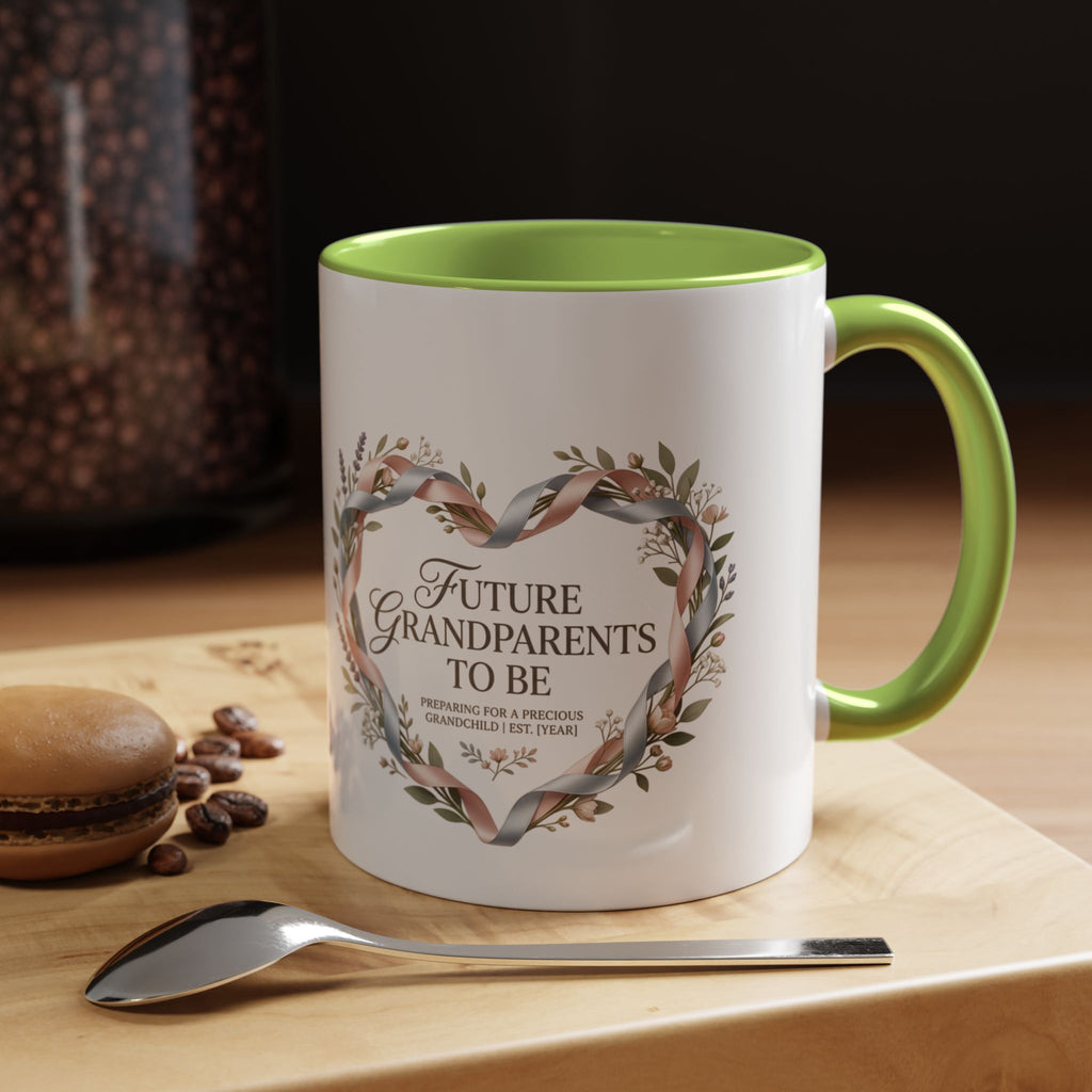 Future Grandparents To Be Accent Coffee Mug — Floral Heart Pregnancy Announcement Gift (11/15oz)