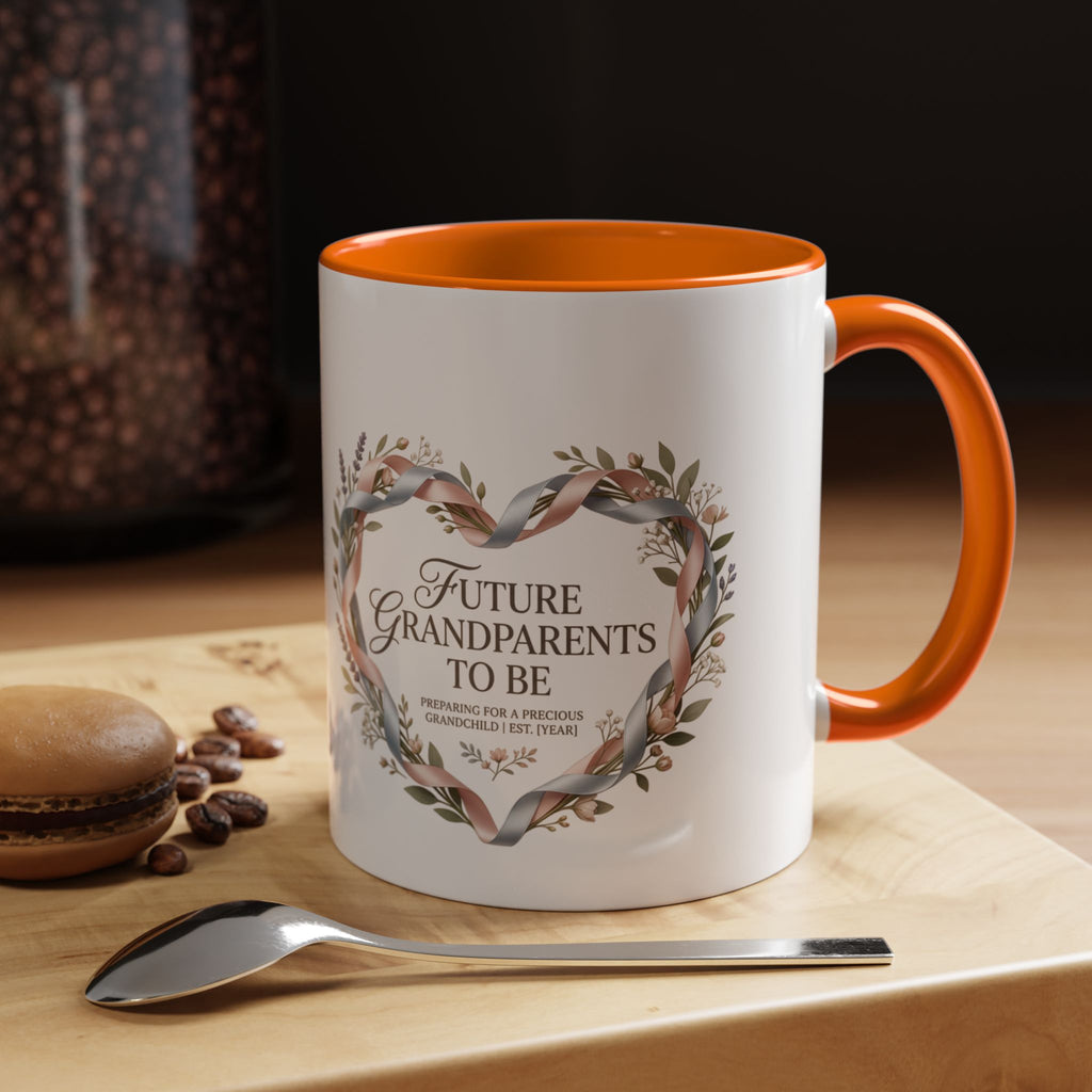 Future Grandparents To Be Accent Coffee Mug — Floral Heart Pregnancy Announcement Gift (11/15oz)