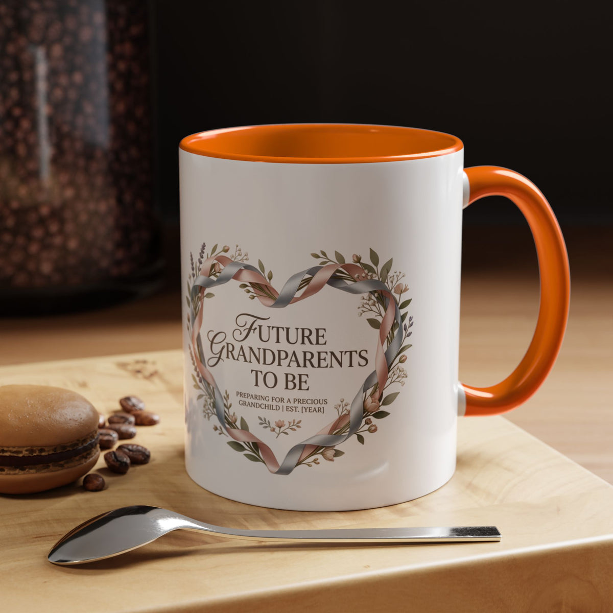 Future Grandparents To Be Accent Coffee Mug — Floral Heart Pregnancy Announcement Gift (11/15oz)