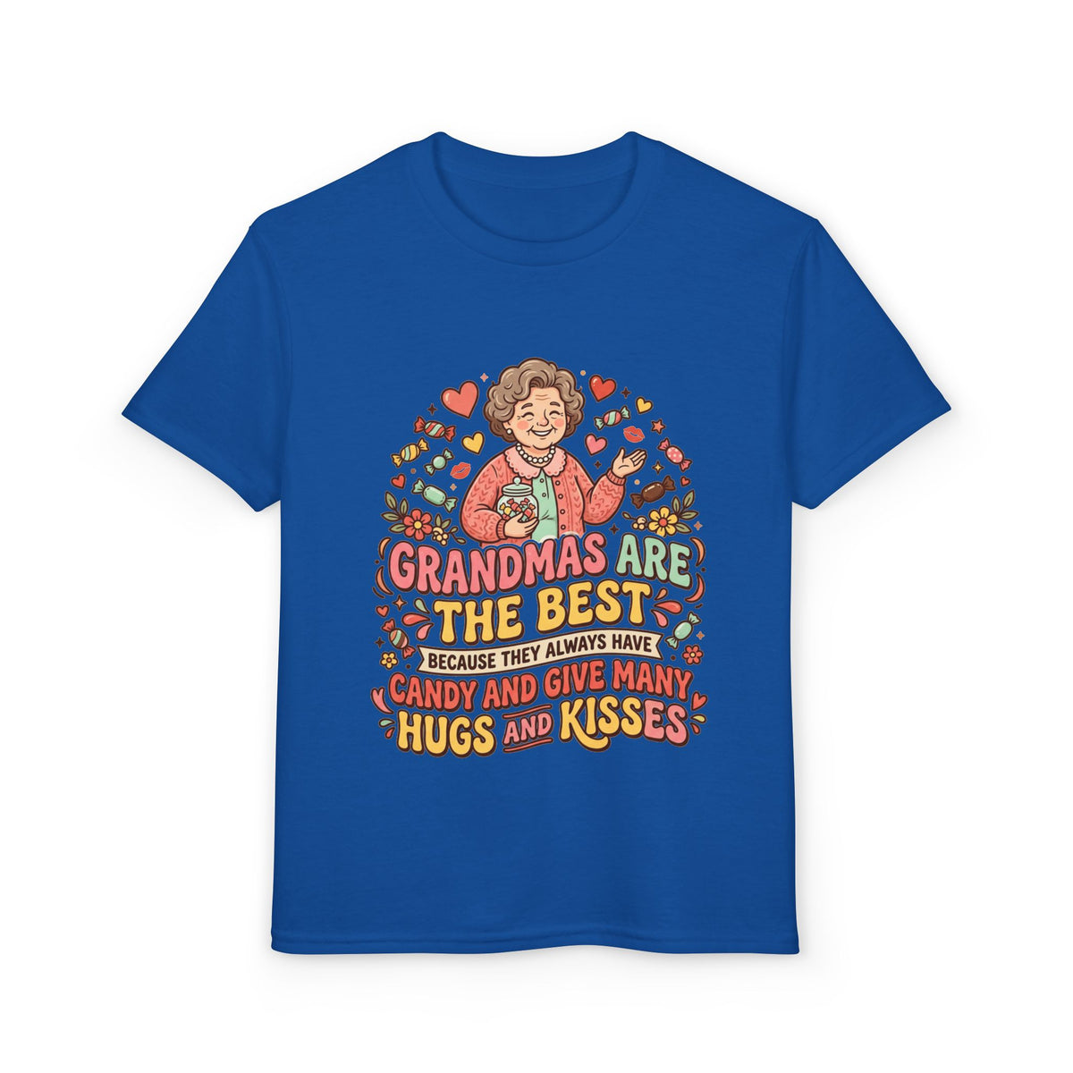Grandmas Are The Best Kids' T-Shirt — Candy, Hugs & Kisses Design