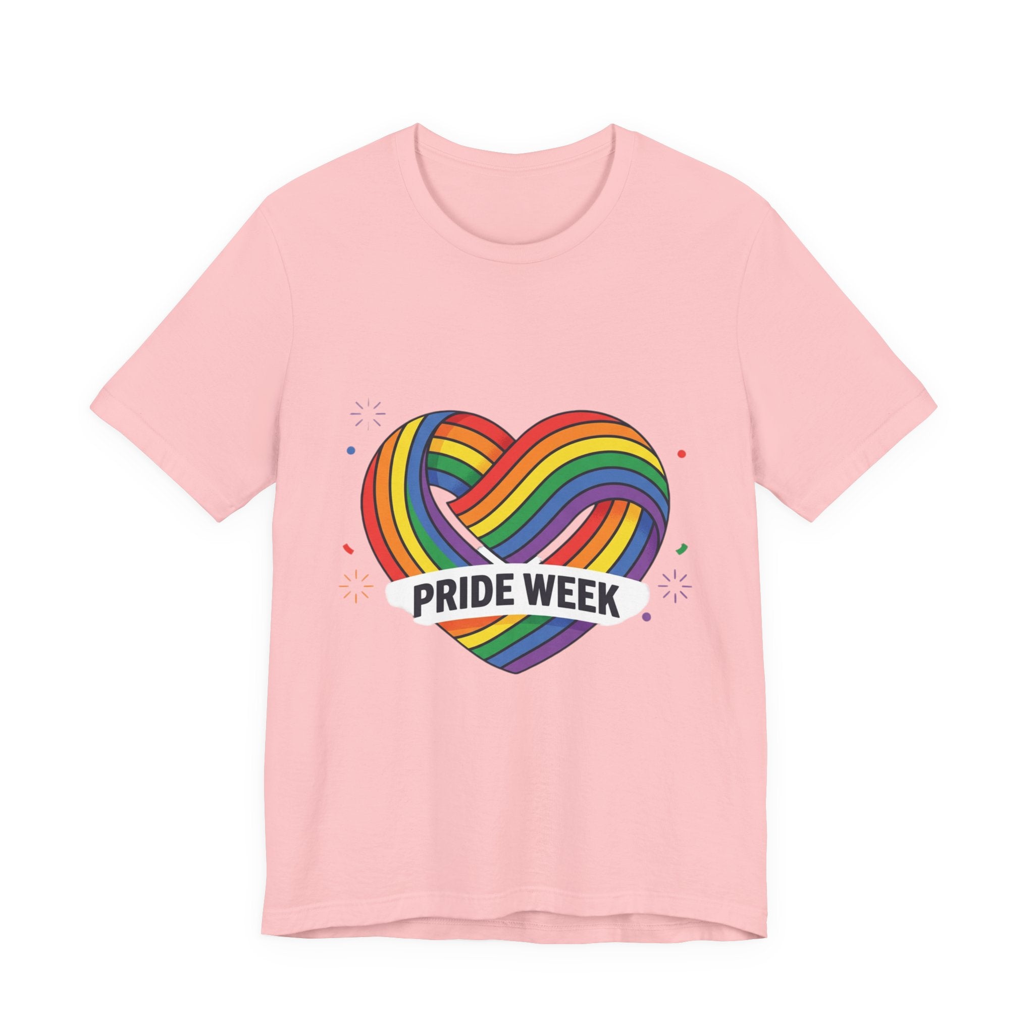 Pride Week Rainbow Heart Tee — "Progress Over Perfection" Back Print