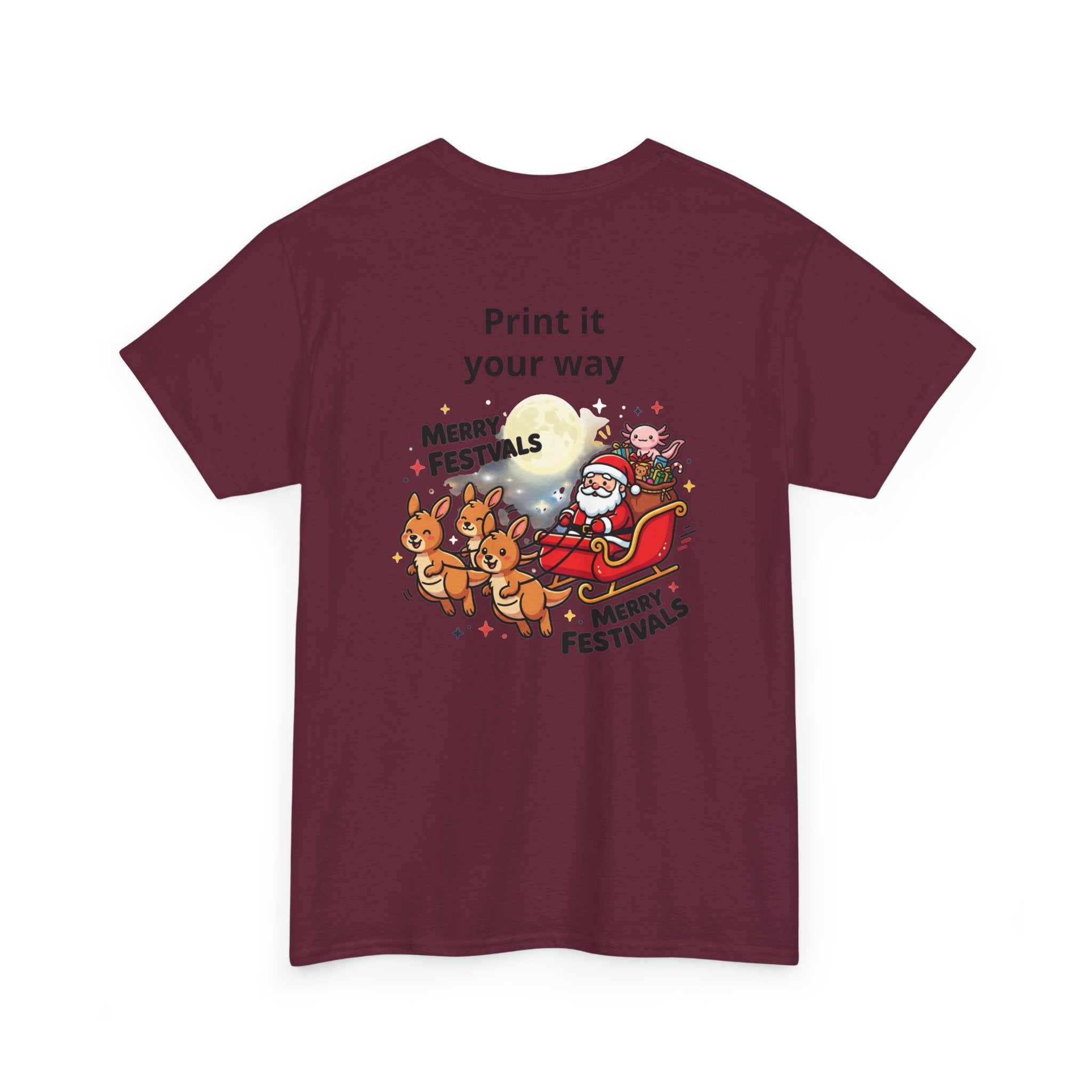 Festive Santa & Reindeer Tee — "Merry Christmas / Merry Festivals" Holiday Shirt with Cute Axolotl
