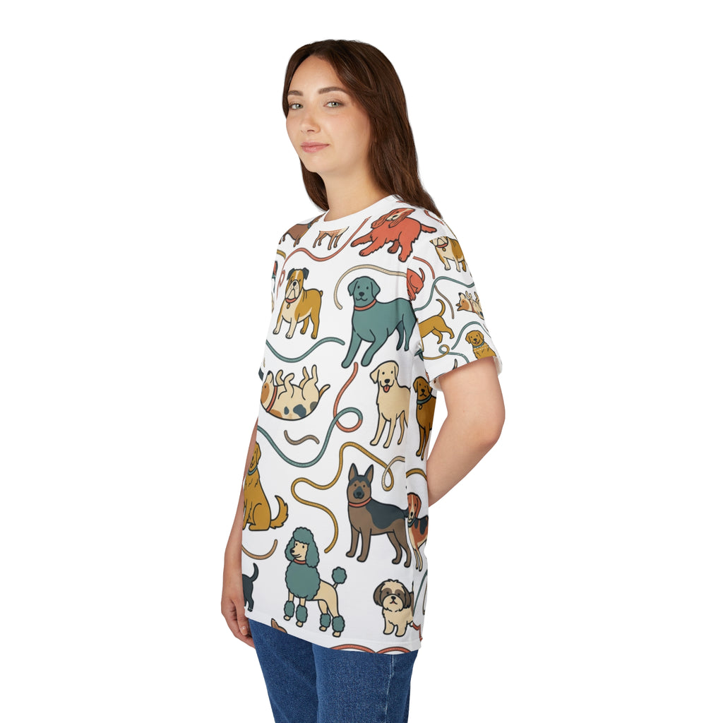 All-Over Print Dog Pattern Tee — Cute Puppy Breeds Graphic Shirt