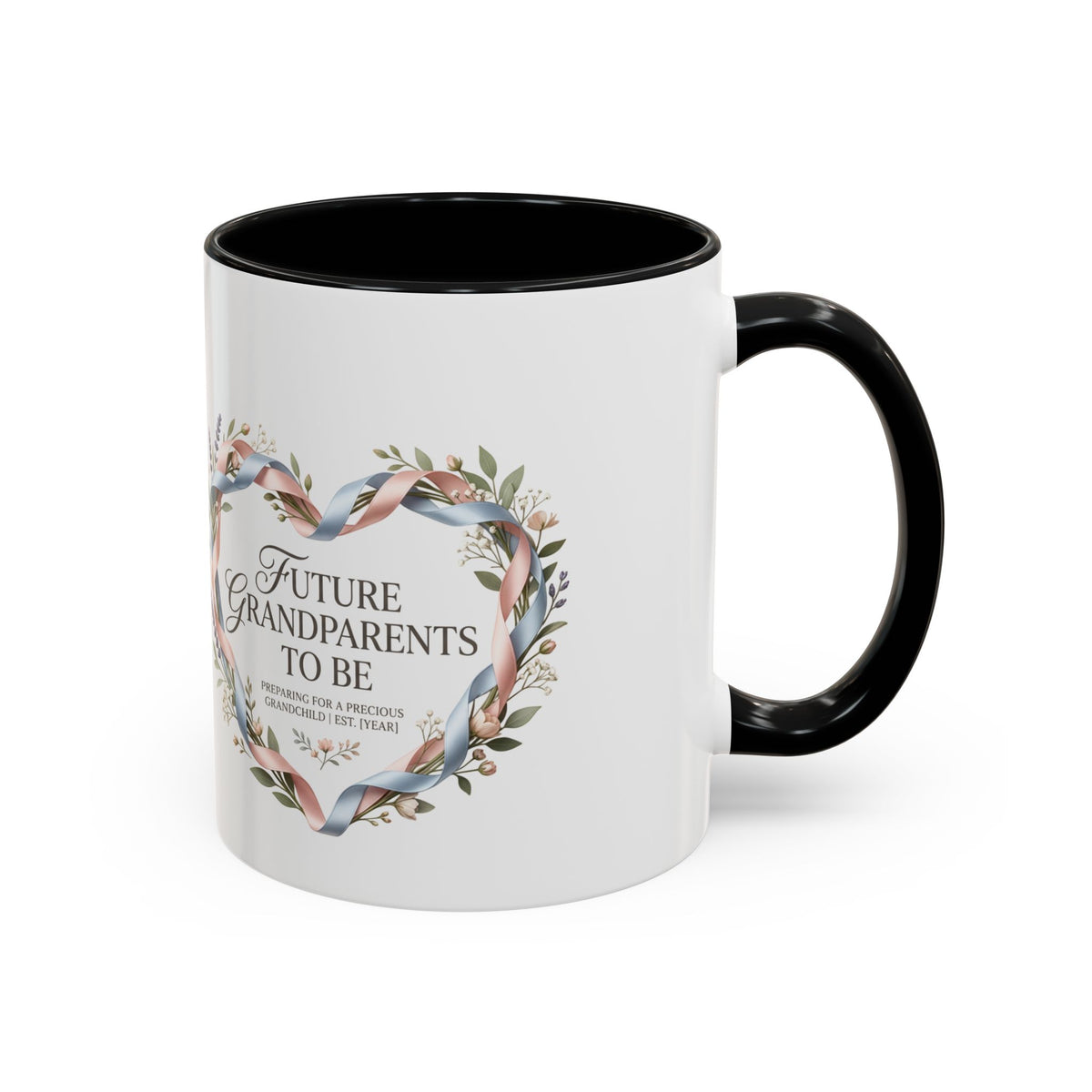 Future Grandparents To Be Accent Coffee Mug — Floral Heart Pregnancy Announcement Gift (11/15oz)