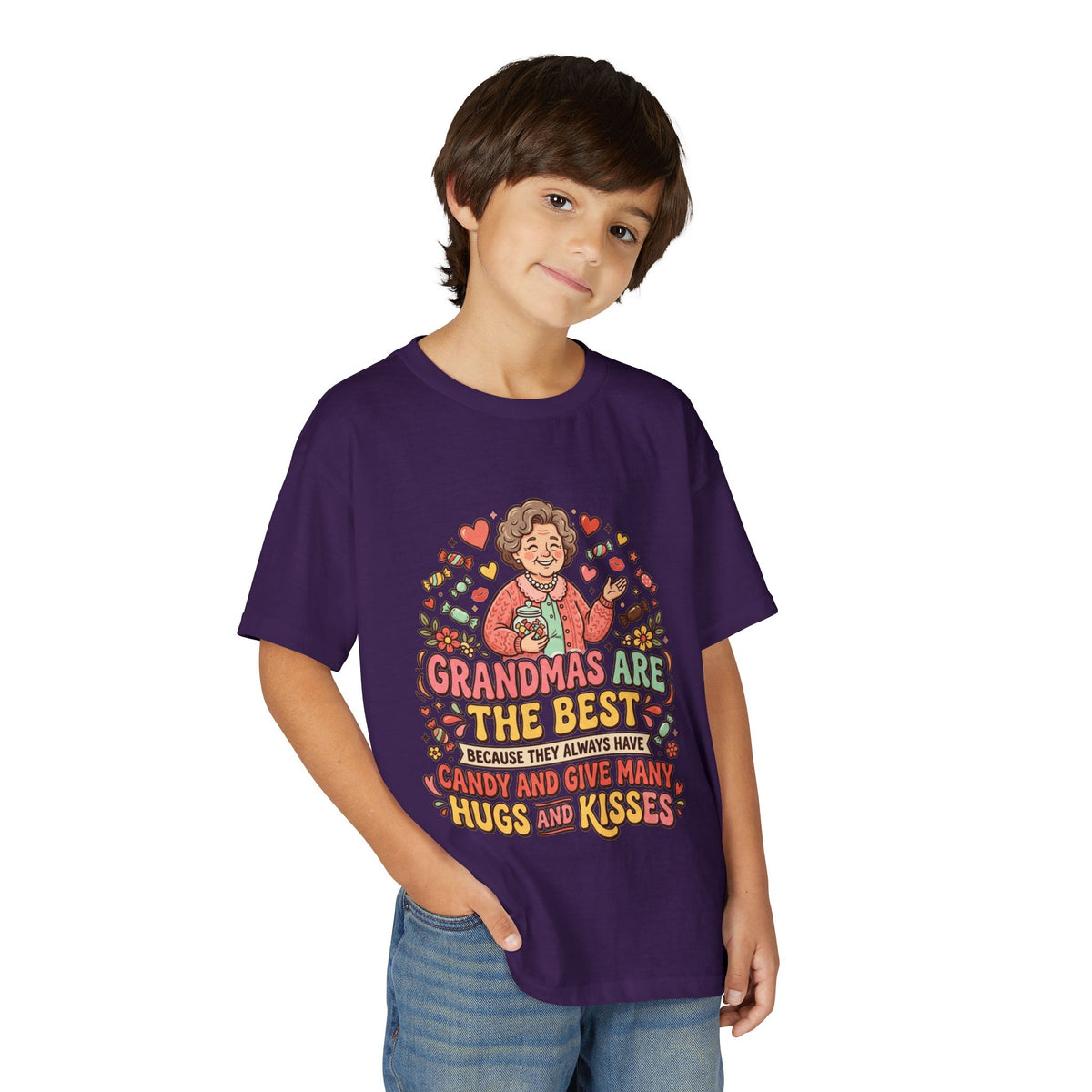 Grandmas Are The Best Kids' T-Shirt — Candy, Hugs & Kisses Design