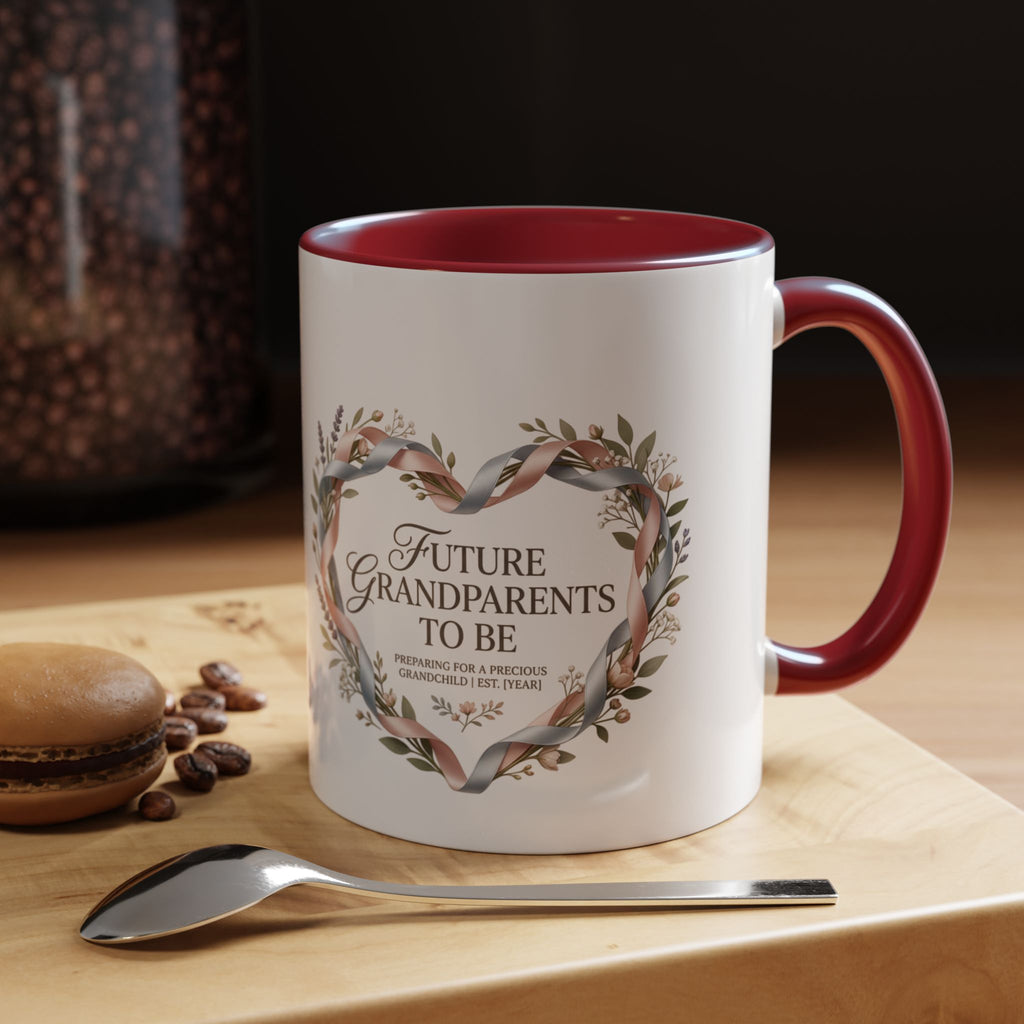 Future Grandparents To Be Accent Coffee Mug — Floral Heart Pregnancy Announcement Gift (11/15oz)