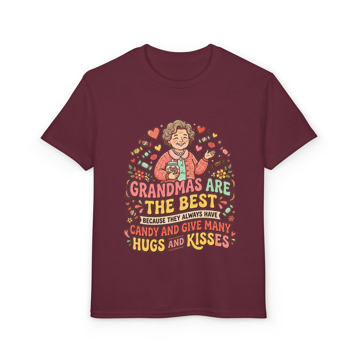 Grandmas Are The Best Kids' T-Shirt — Candy, Hugs & Kisses Design