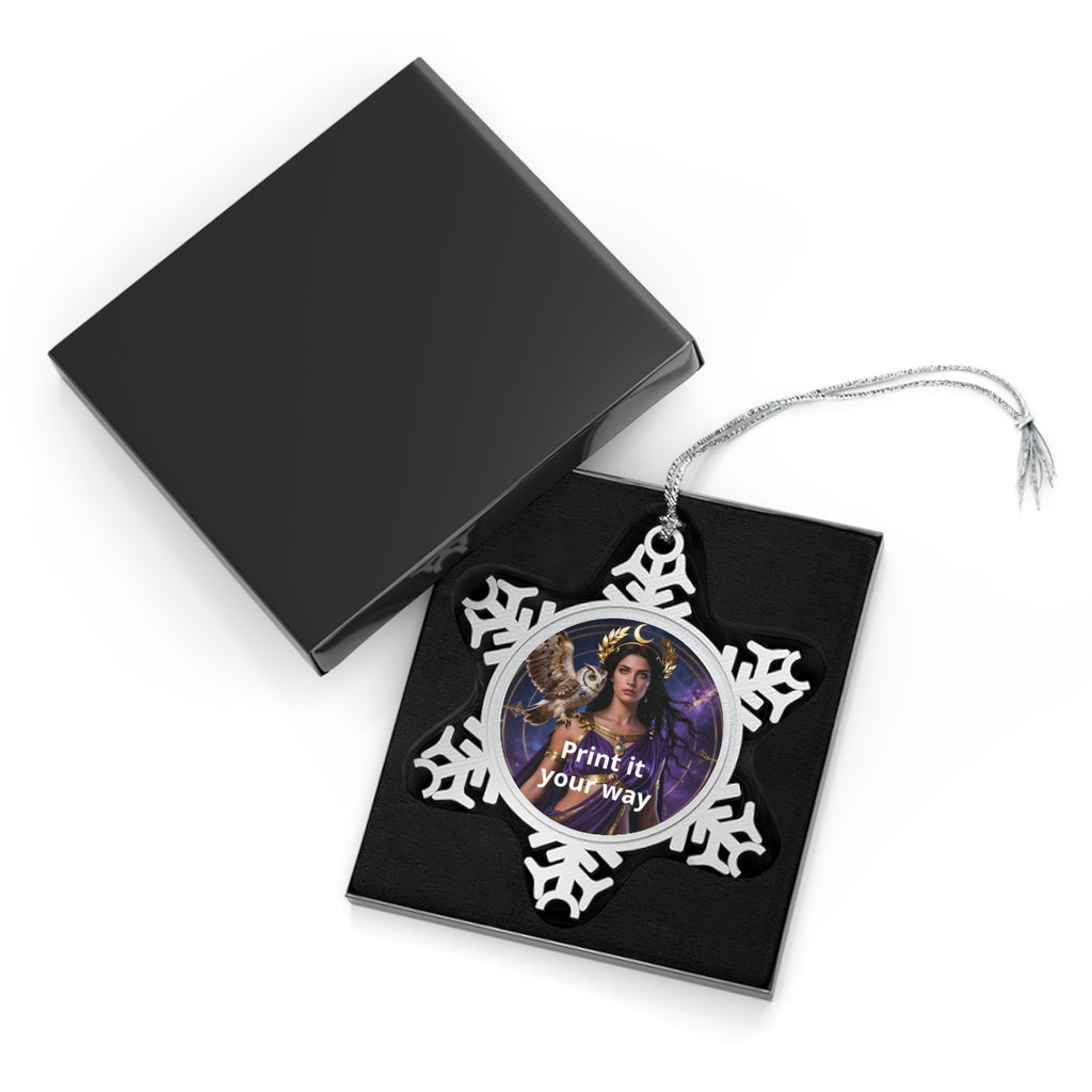 Pewter Snowflake Ornament — Custom Round Photo Insert Holiday Keepsake
