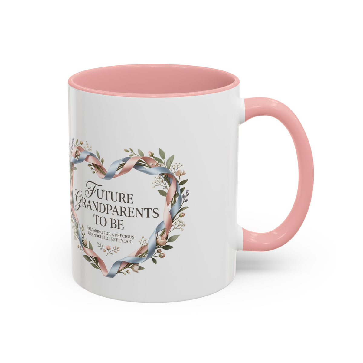 Future Grandparents To Be Accent Coffee Mug — Floral Heart Pregnancy Announcement Gift (11/15oz)