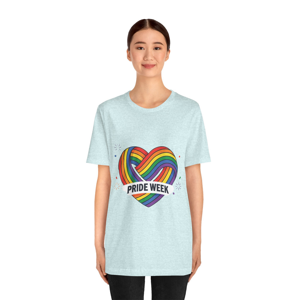 Pride Week Rainbow Heart Tee — "Progress Over Perfection" Back Print