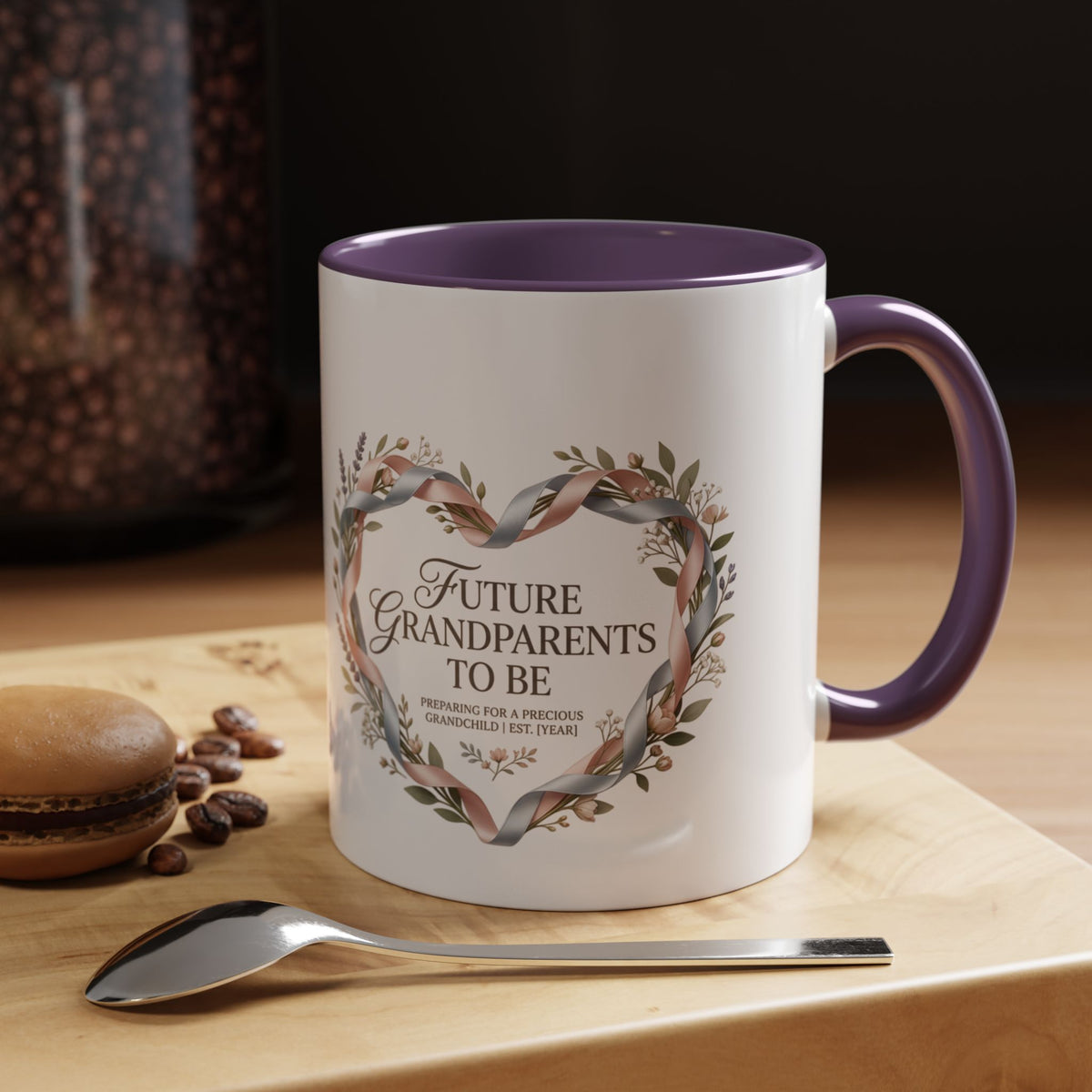Future Grandparents To Be Accent Coffee Mug — Floral Heart Pregnancy Announcement Gift (11/15oz)