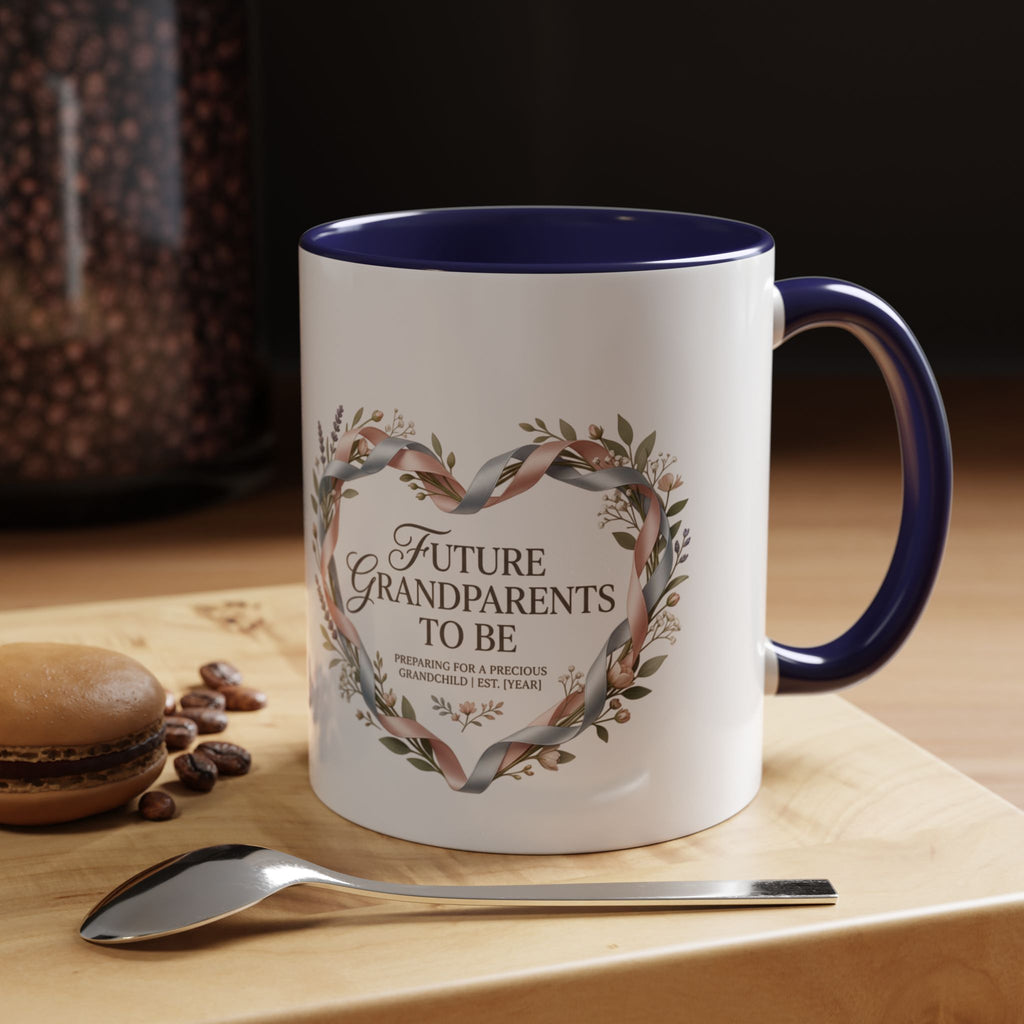 Future Grandparents To Be Accent Coffee Mug — Floral Heart Pregnancy Announcement Gift (11/15oz)