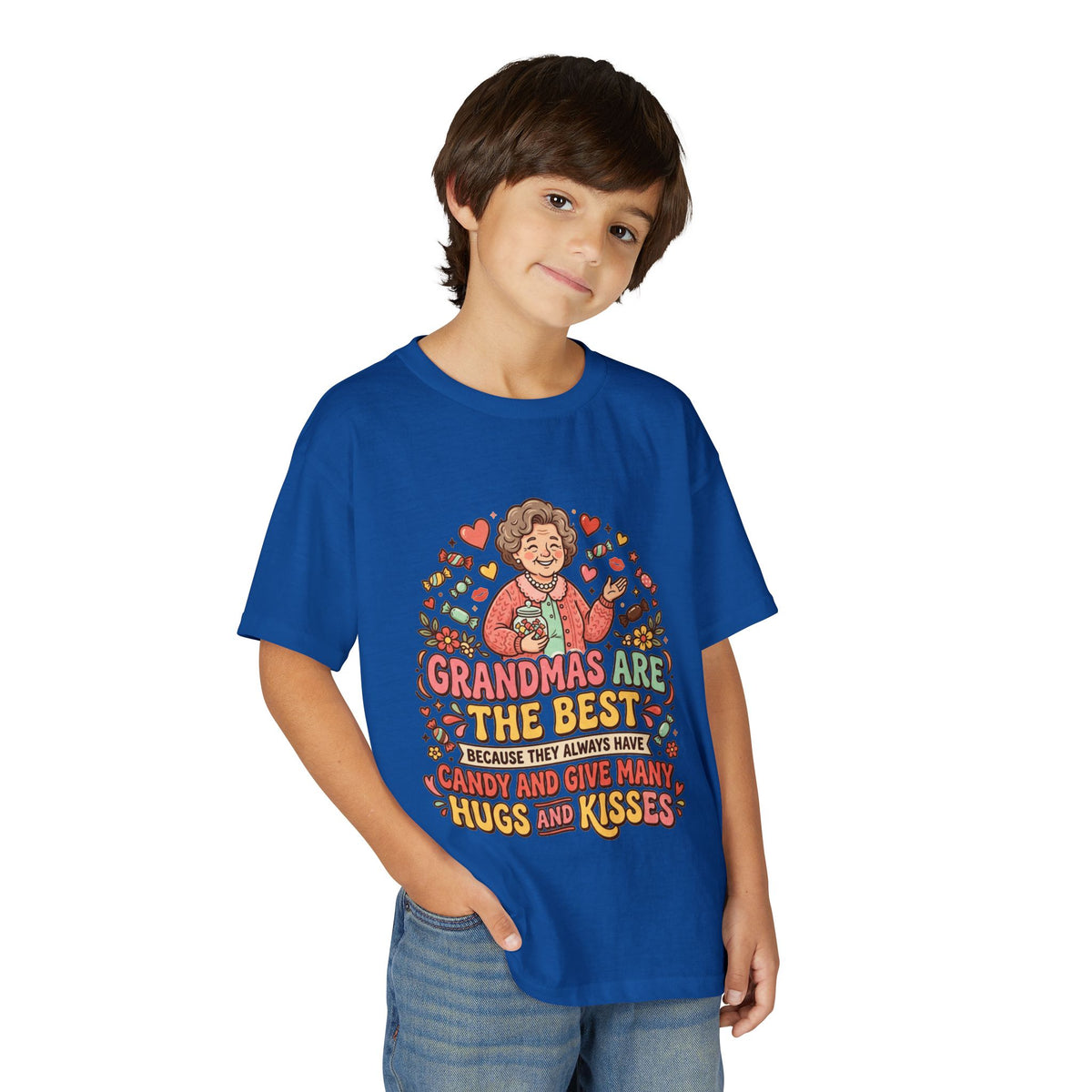 Grandmas Are The Best Kids' T-Shirt — Candy, Hugs & Kisses Design