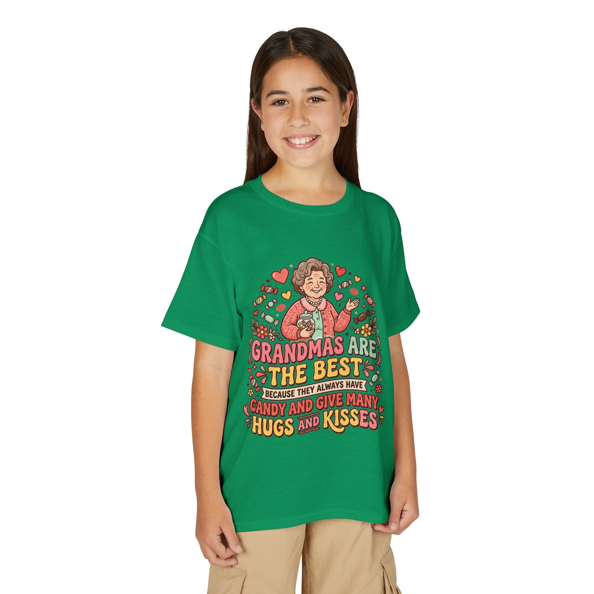 Grandmas Are The Best Kids' T-Shirt — Candy, Hugs & Kisses Design