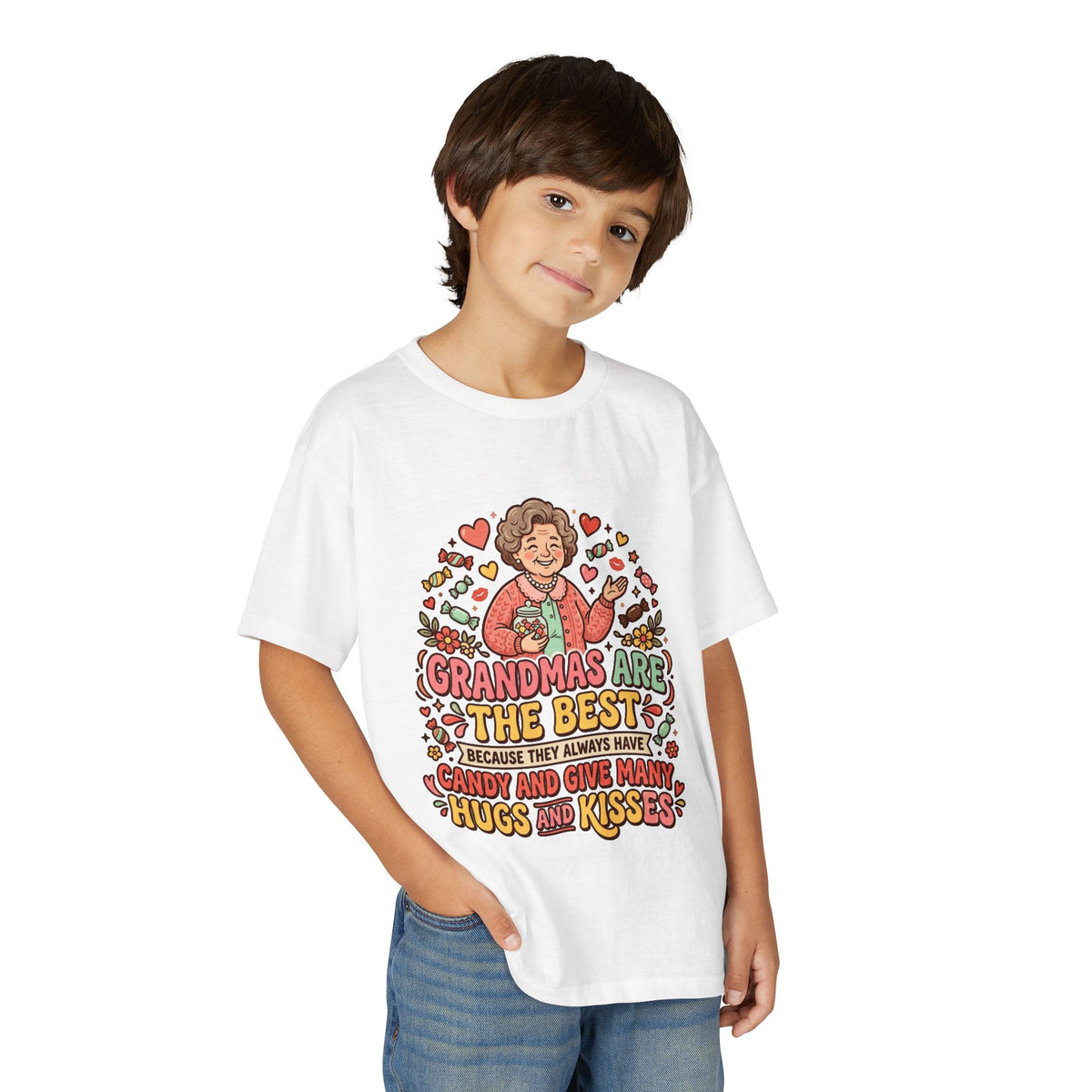 Grandmas Are The Best Kids' T-Shirt — Candy, Hugs & Kisses Design