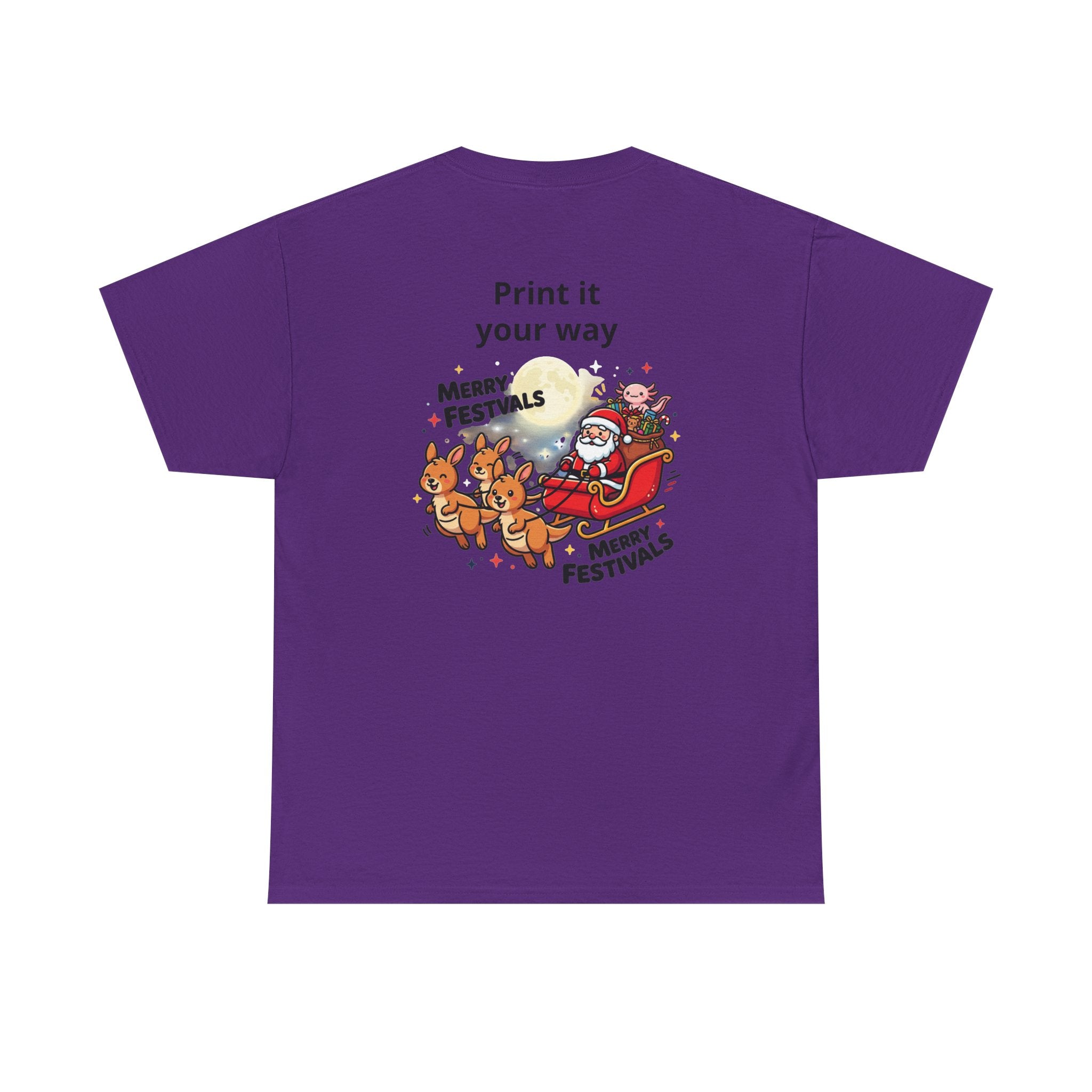 Festive Santa & Reindeer Tee — "Merry Christmas / Merry Festivals" Holiday Shirt with Cute Axolotl