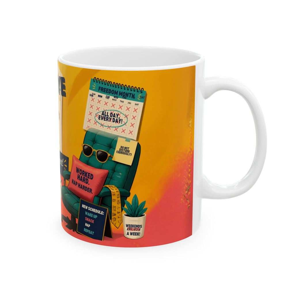Retirement Mug — "Goodbye Meetings, Hello Naps" Ceramic Coffee Cup