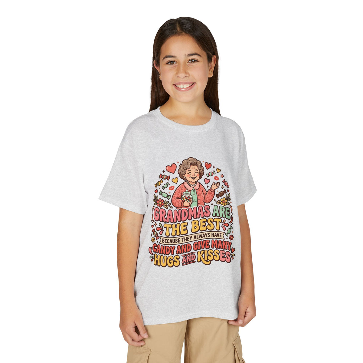 Grandmas Are The Best Kids' T-Shirt — Candy, Hugs & Kisses Design
