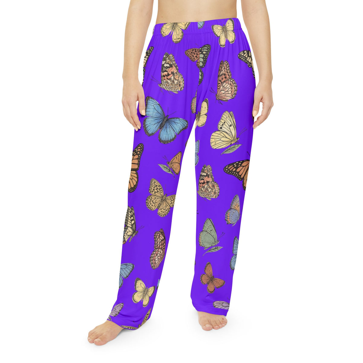 Butterfly Print Pajama Pants — Women's Cozy Purple Lounge Sleepwear