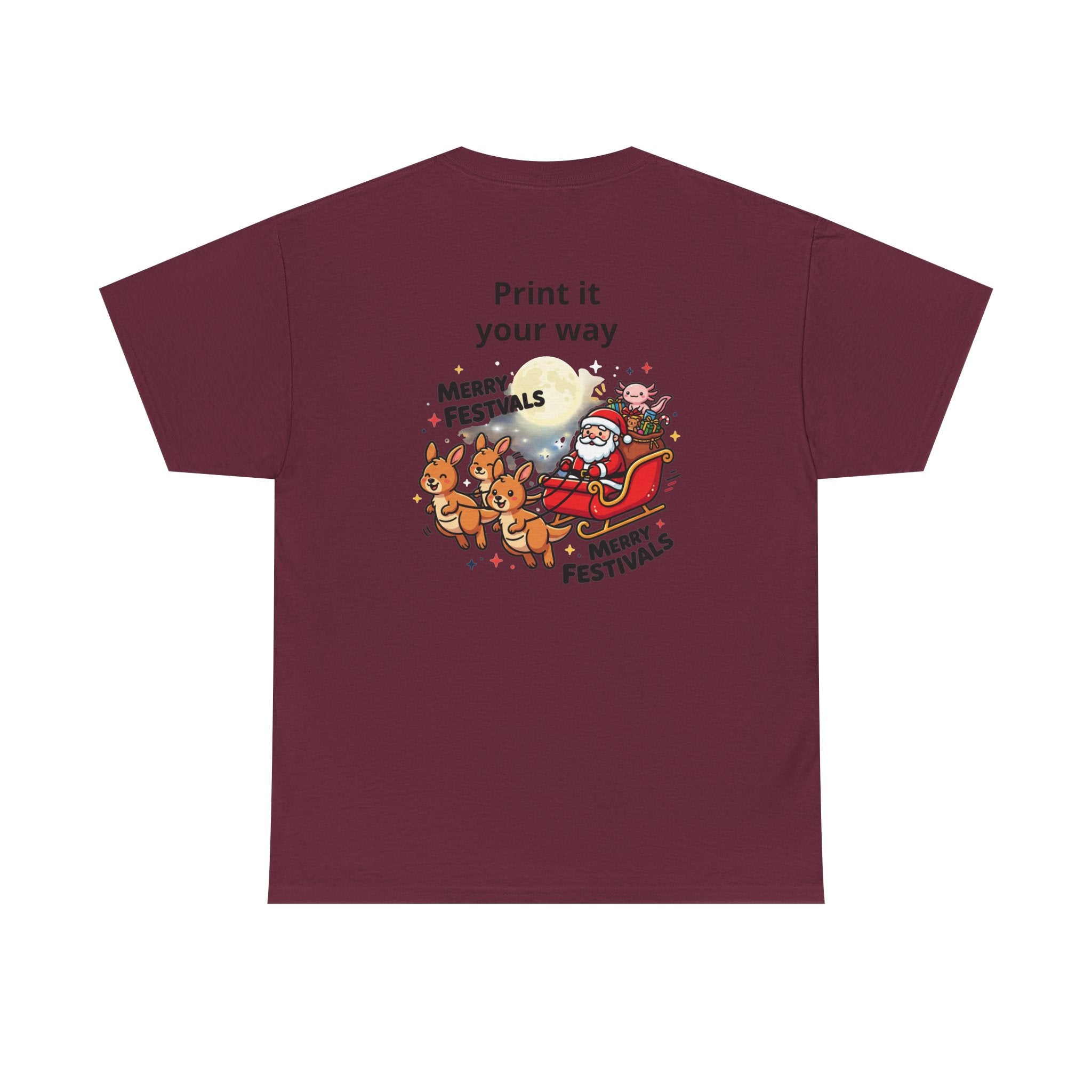 Festive Santa & Reindeer Tee — "Merry Christmas / Merry Festivals" Holiday Shirt with Cute Axolotl