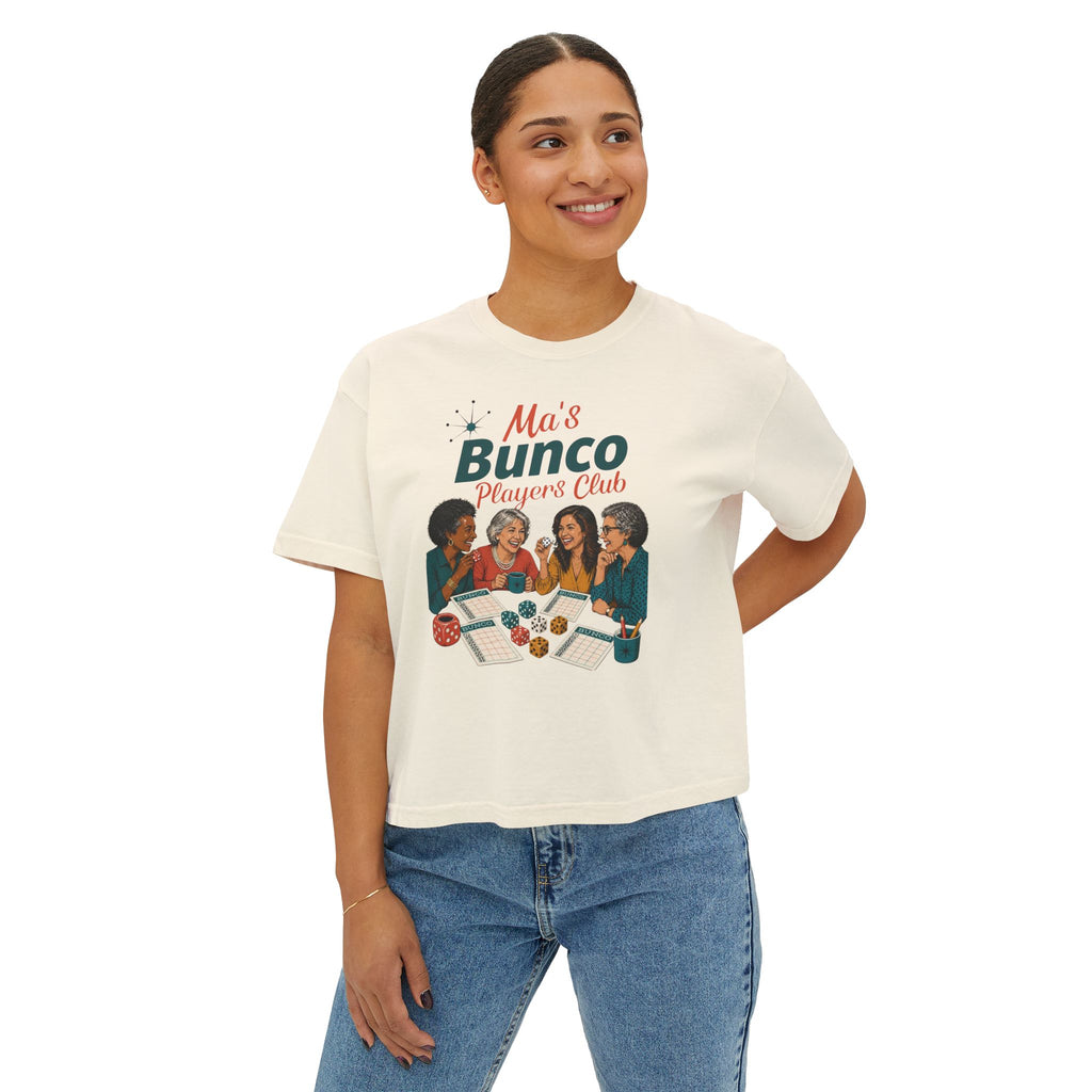 Ma’s Bunco Players Club Women’s Boxy Tee – Bunco Queen Game Night Shirt for Mom, Grandma & Sister