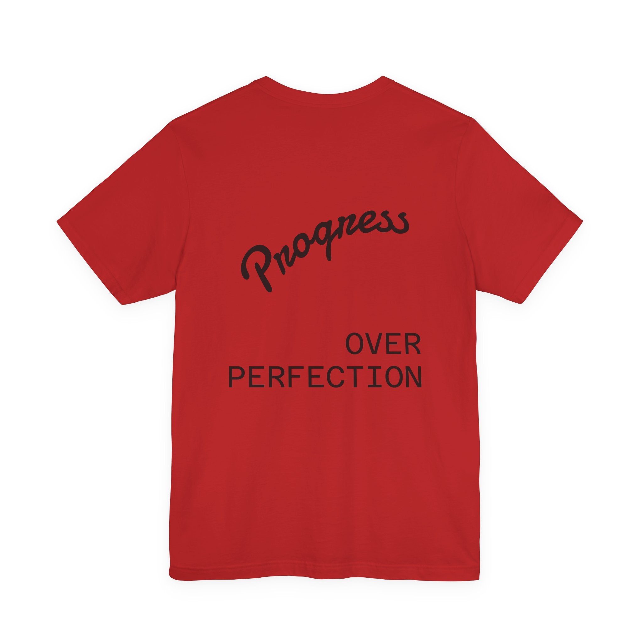 Pride Week Rainbow Heart Tee — "Progress Over Perfection" Back Print