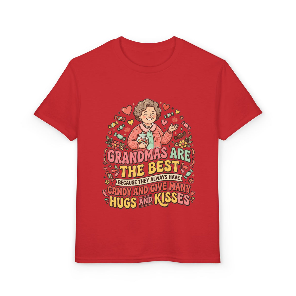 Grandmas Are The Best Kids' T-Shirt — Candy, Hugs & Kisses Design