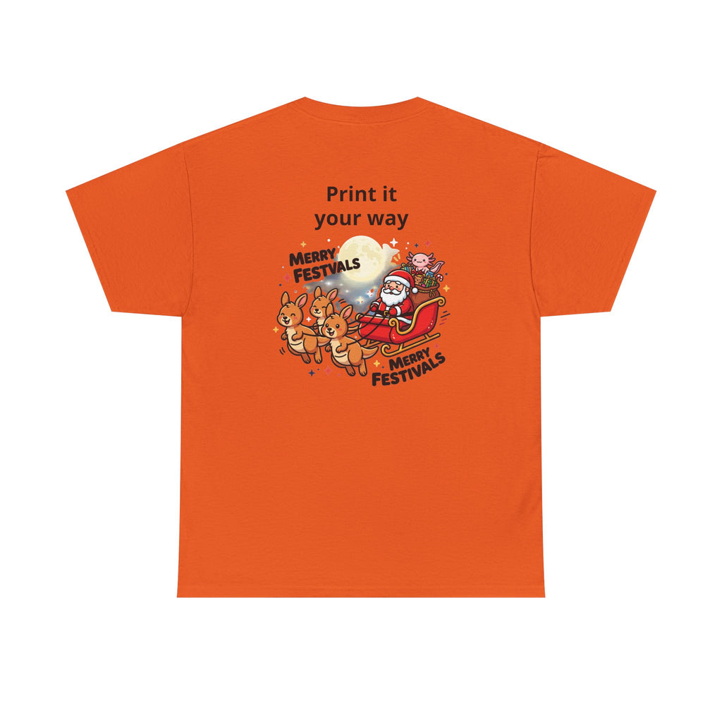 Festive Santa & Reindeer Tee — "Merry Christmas / Merry Festivals" Holiday Shirt with Cute Axolotl