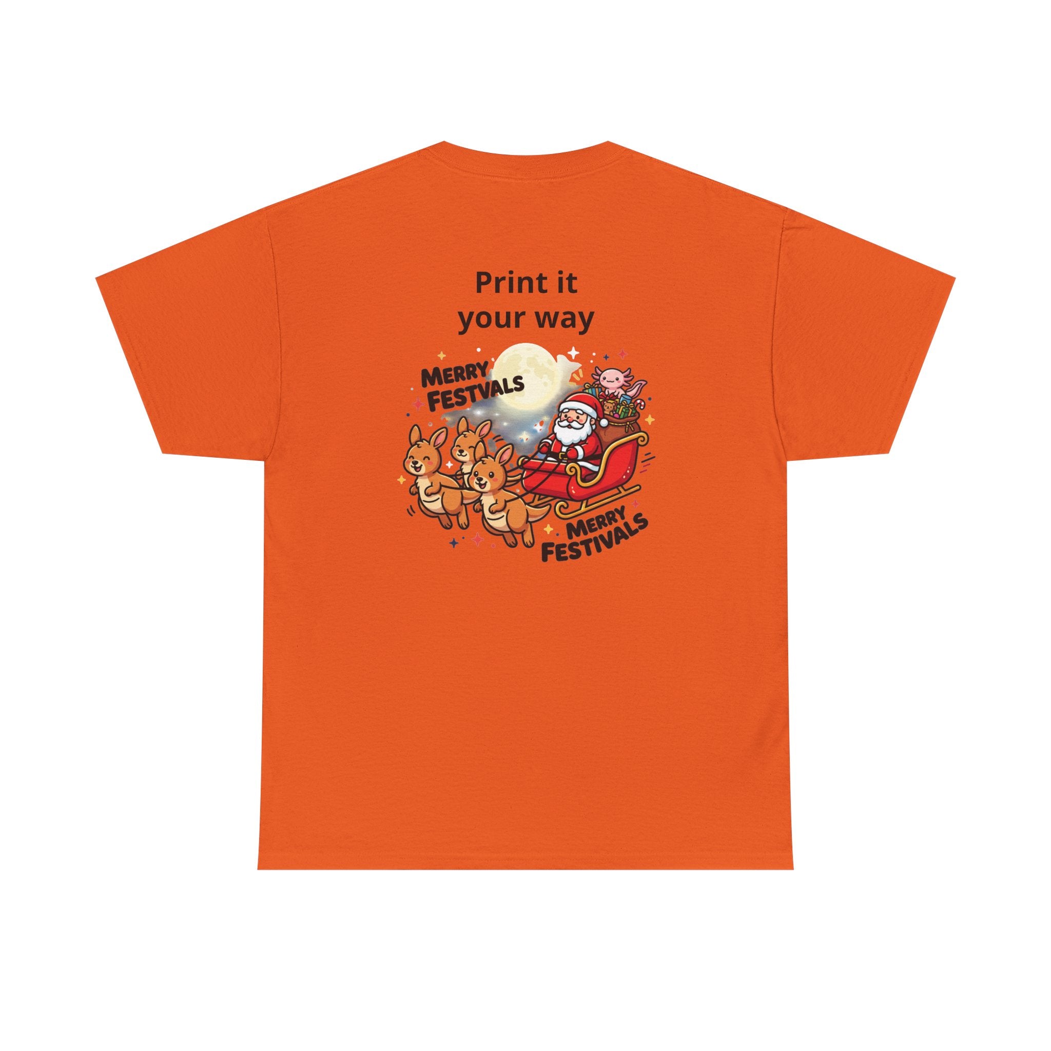 Festive Santa & Reindeer Tee — "Merry Christmas / Merry Festivals" Holiday Shirt with Cute Axolotl