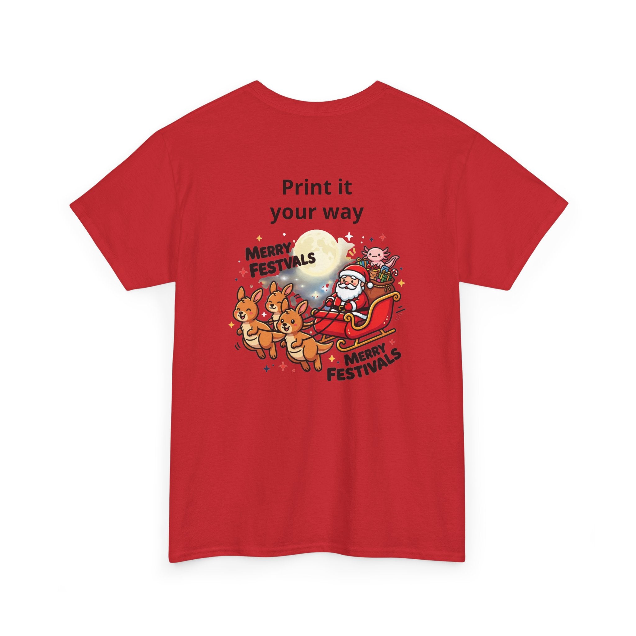 Festive Santa & Reindeer Tee — "Merry Christmas / Merry Festivals" Holiday Shirt with Cute Axolotl