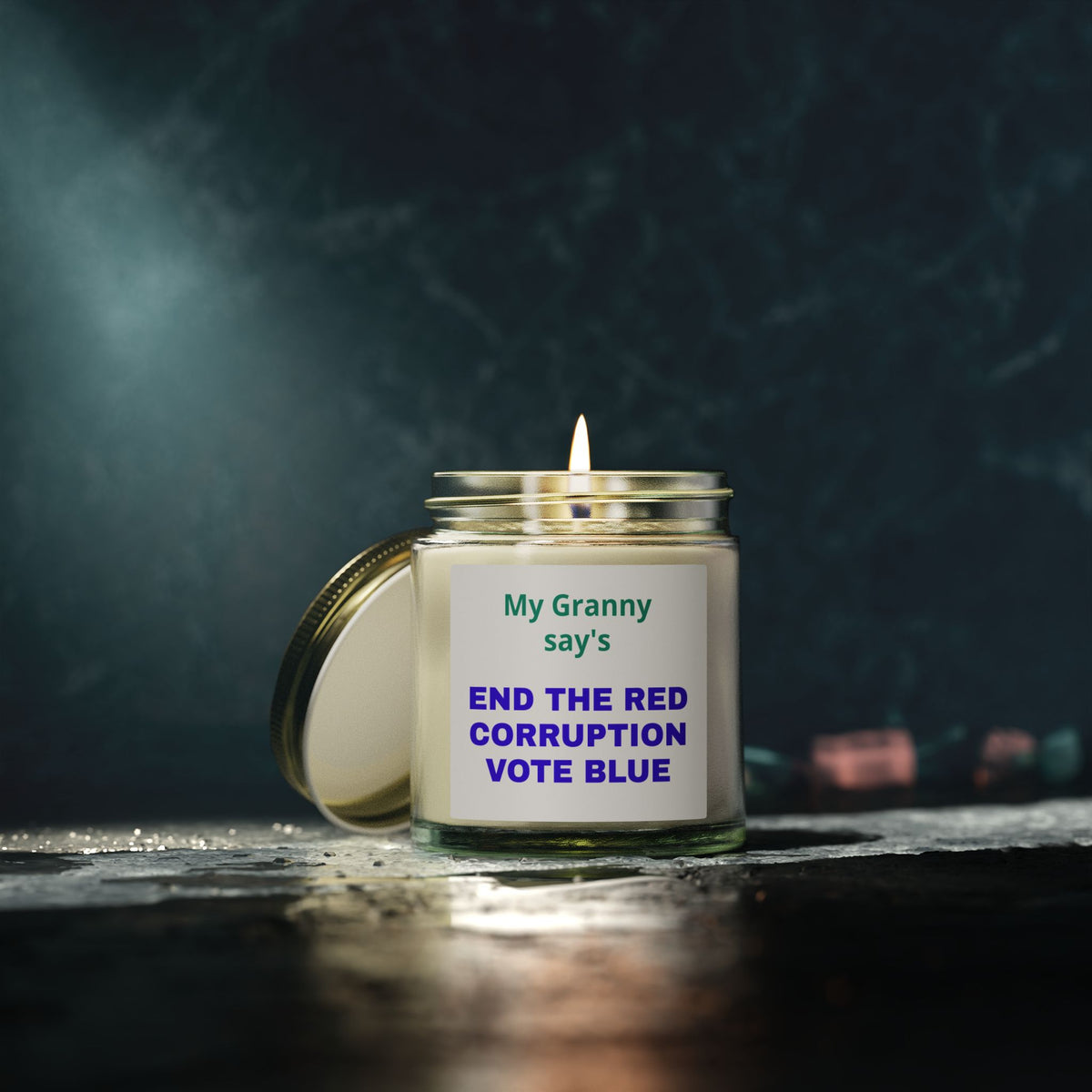 My Grandma Says End the Red Corruption Vote Blue Political Scented Candle