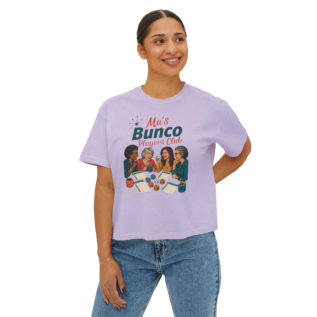 Ma’s Bunco Players Club Women’s Boxy Tee – Bunco Queen Game Night Shirt for Mom, Grandma & Sister