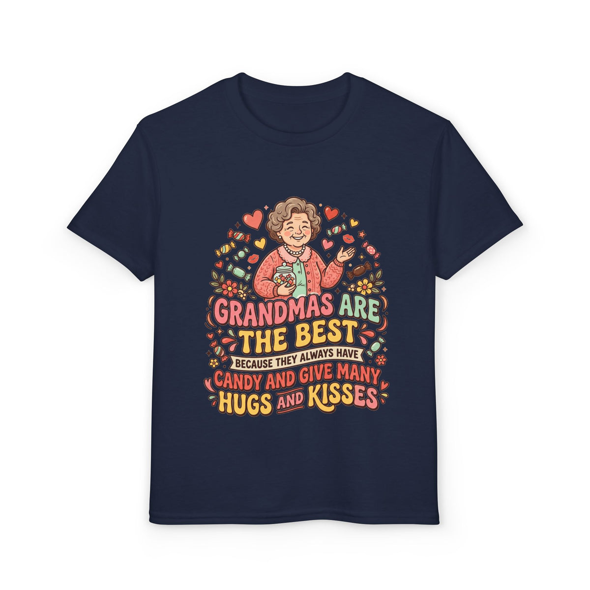 Grandmas Are The Best Kids' T-Shirt — Candy, Hugs & Kisses Design