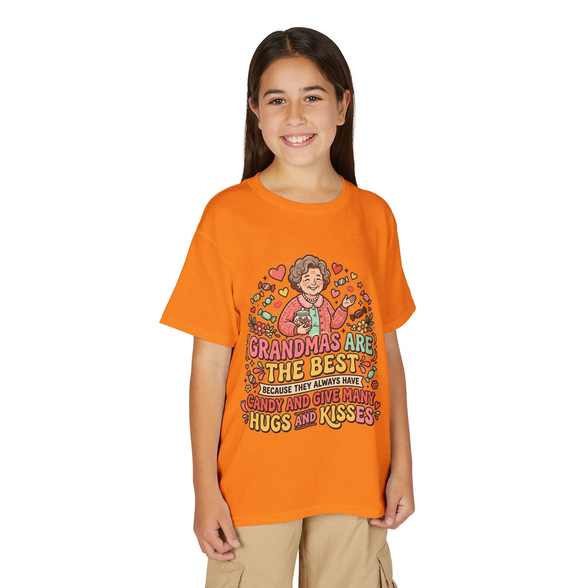 Grandmas Are The Best Kids' T-Shirt — Candy, Hugs & Kisses Design