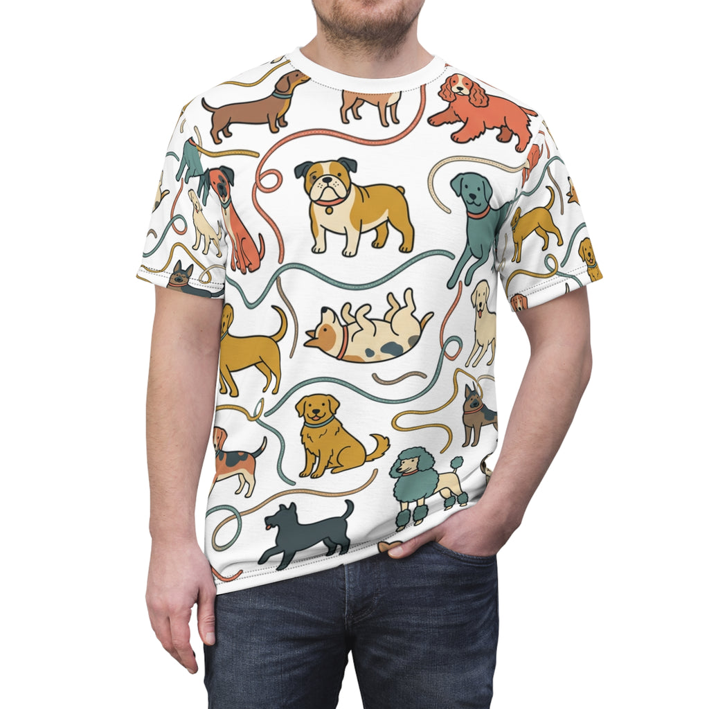 All-Over Print Dog Pattern Tee — Cute Puppy Breeds Graphic Shirt