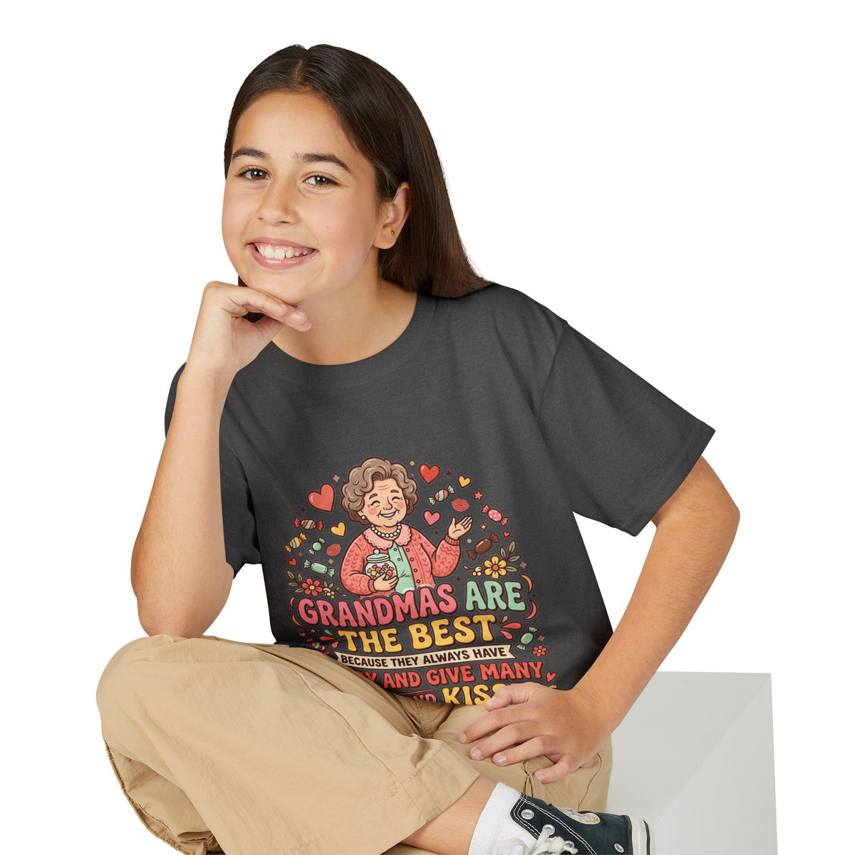 Grandmas Are The Best Kids' T-Shirt — Candy, Hugs & Kisses Design