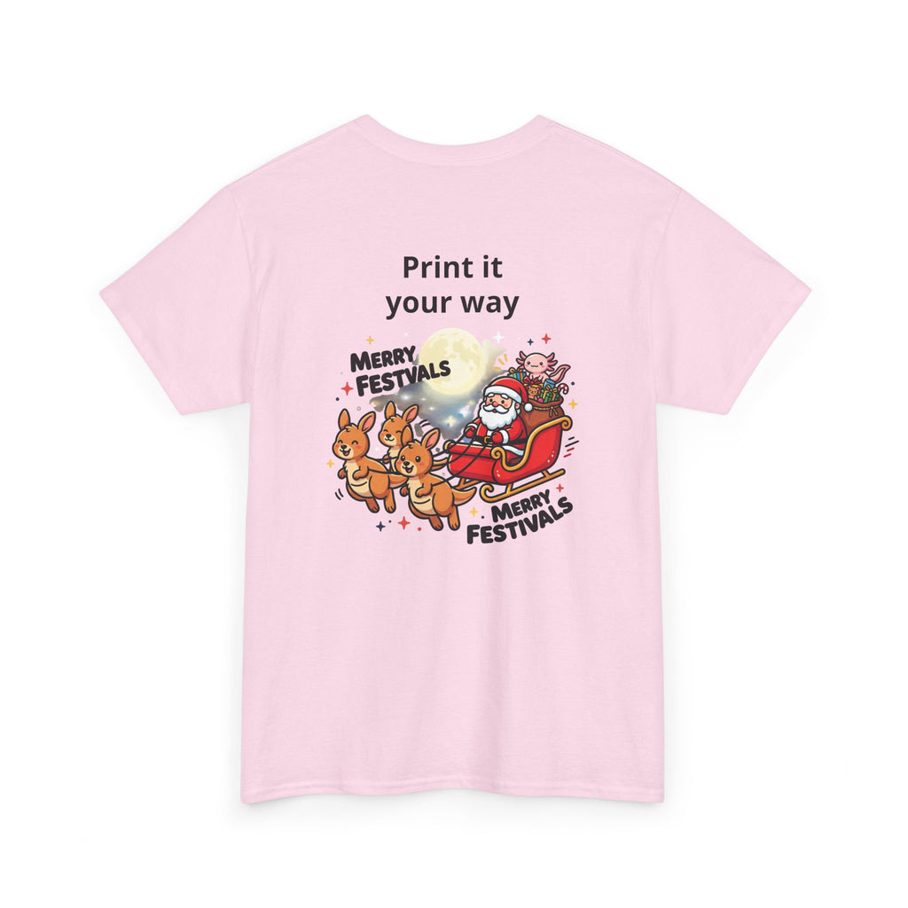 Festive Santa & Reindeer Tee — "Merry Christmas / Merry Festivals" Holiday Shirt with Cute Axolotl