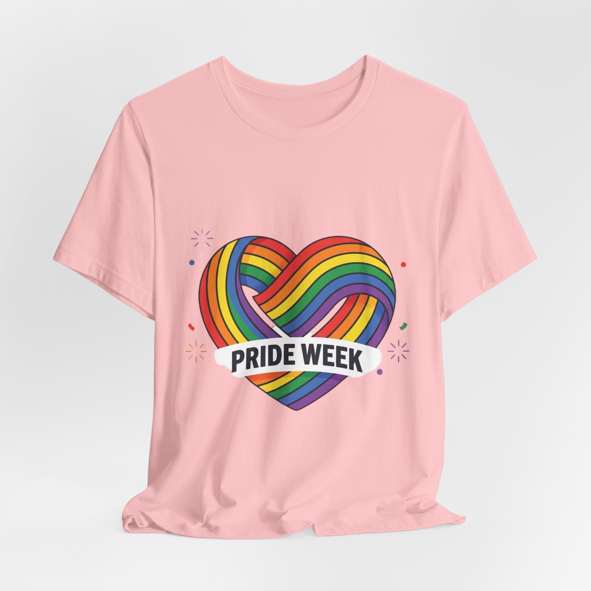 Pride Week Rainbow Heart Tee — "Progress Over Perfection" Back Print