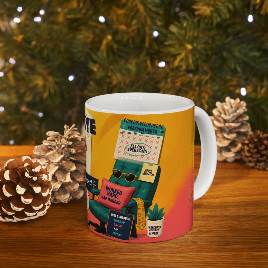 Retirement Mug — "Goodbye Meetings, Hello Naps" Ceramic Coffee Cup