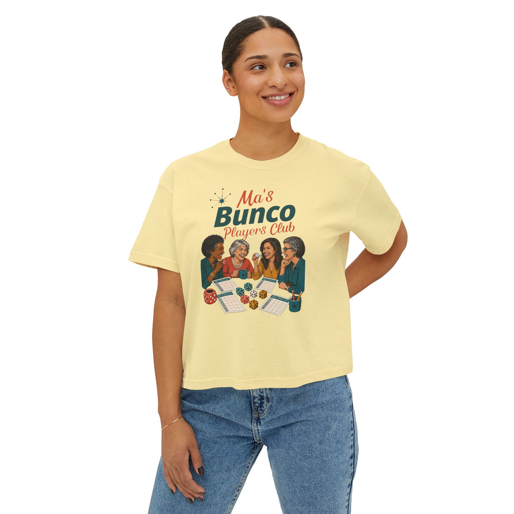Ma’s Bunco Players Club Women’s Boxy Tee – Bunco Queen Game Night Shirt for Mom, Grandma & Sister