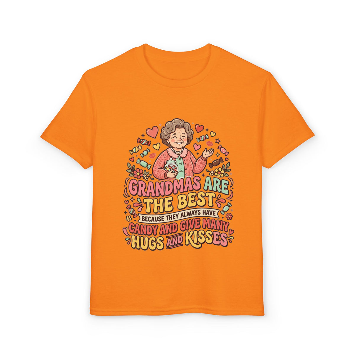 Grandmas Are The Best Kids' T-Shirt — Candy, Hugs & Kisses Design