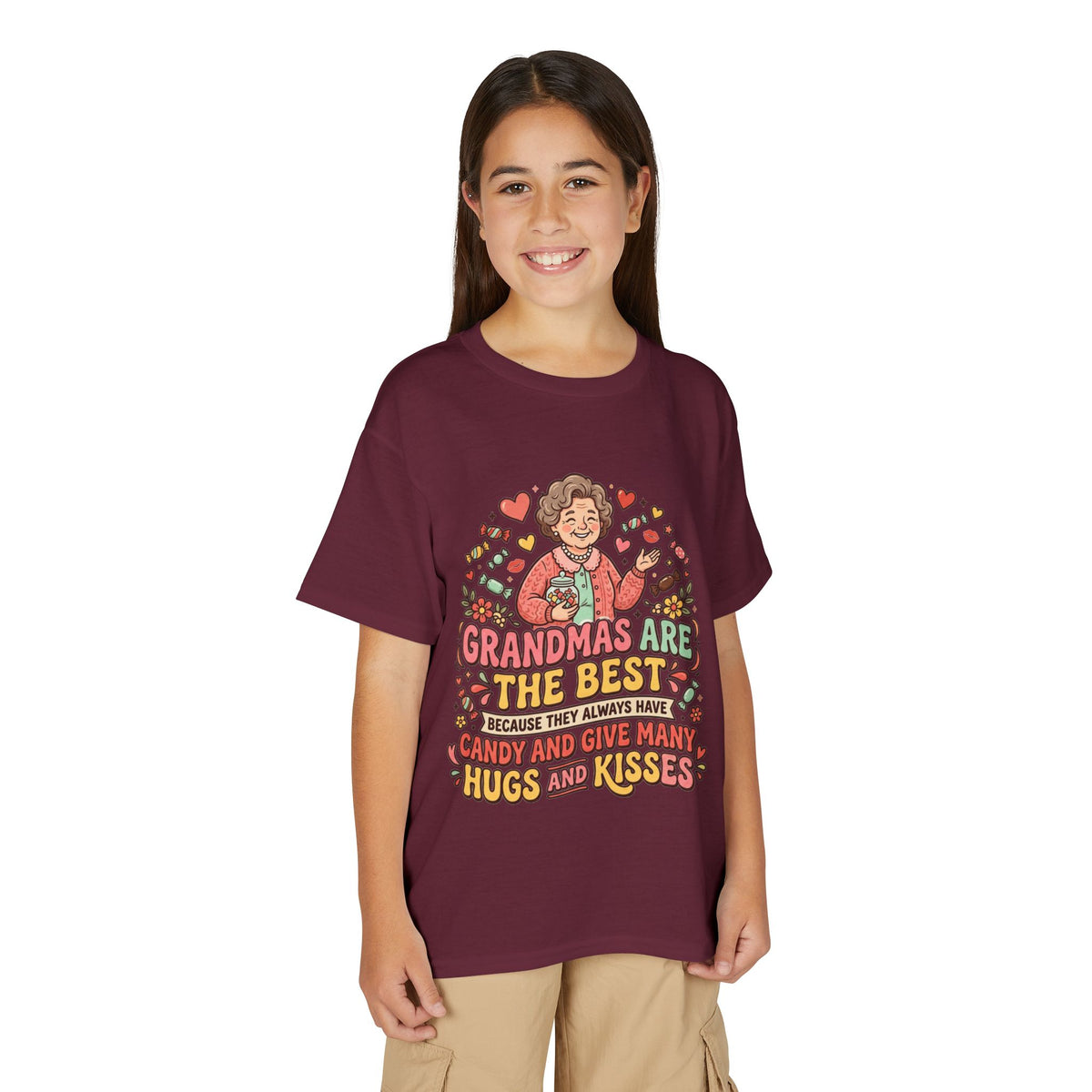 Grandmas Are The Best Kids' T-Shirt — Candy, Hugs & Kisses Design