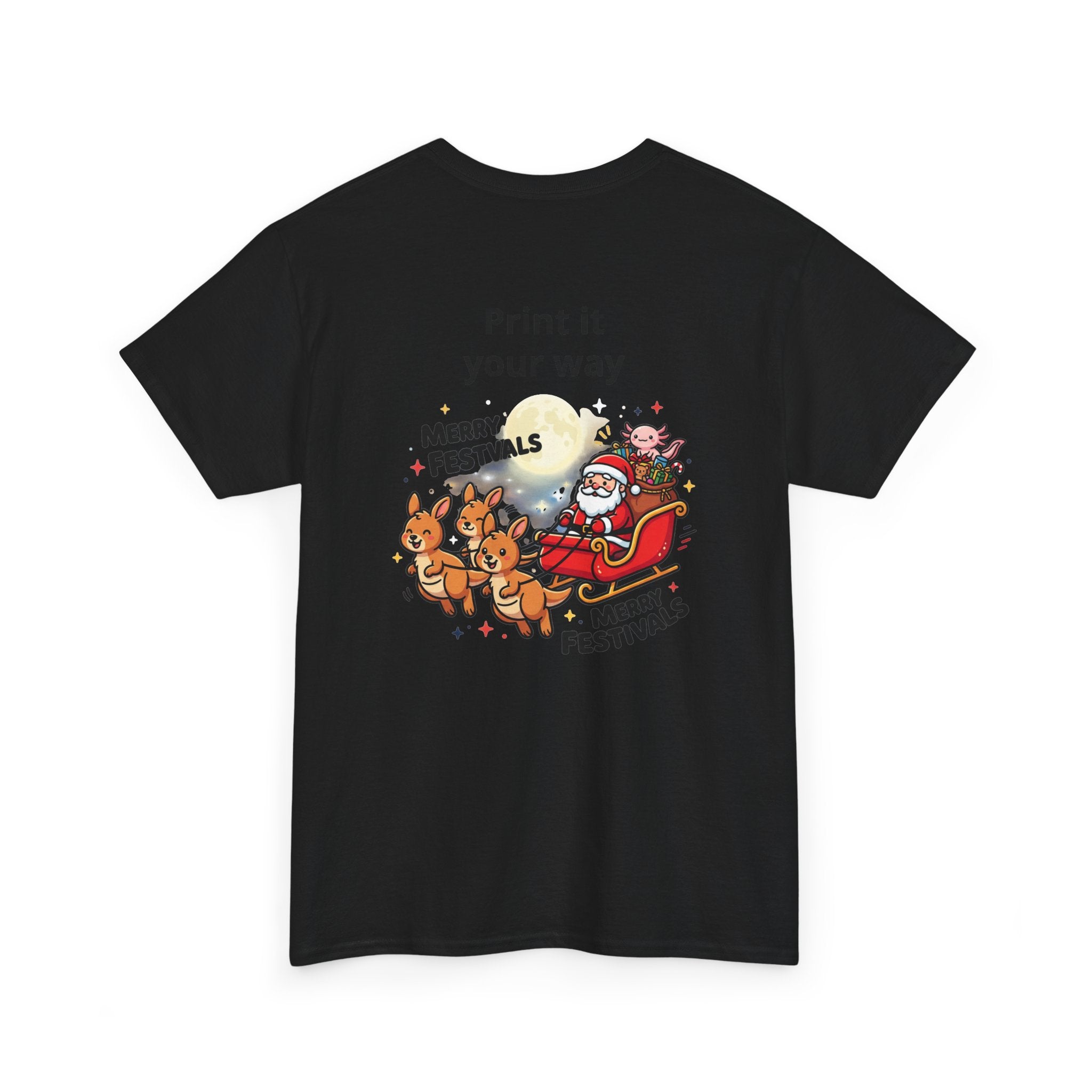 Festive Santa & Reindeer Tee — "Merry Christmas / Merry Festivals" Holiday Shirt with Cute Axolotl