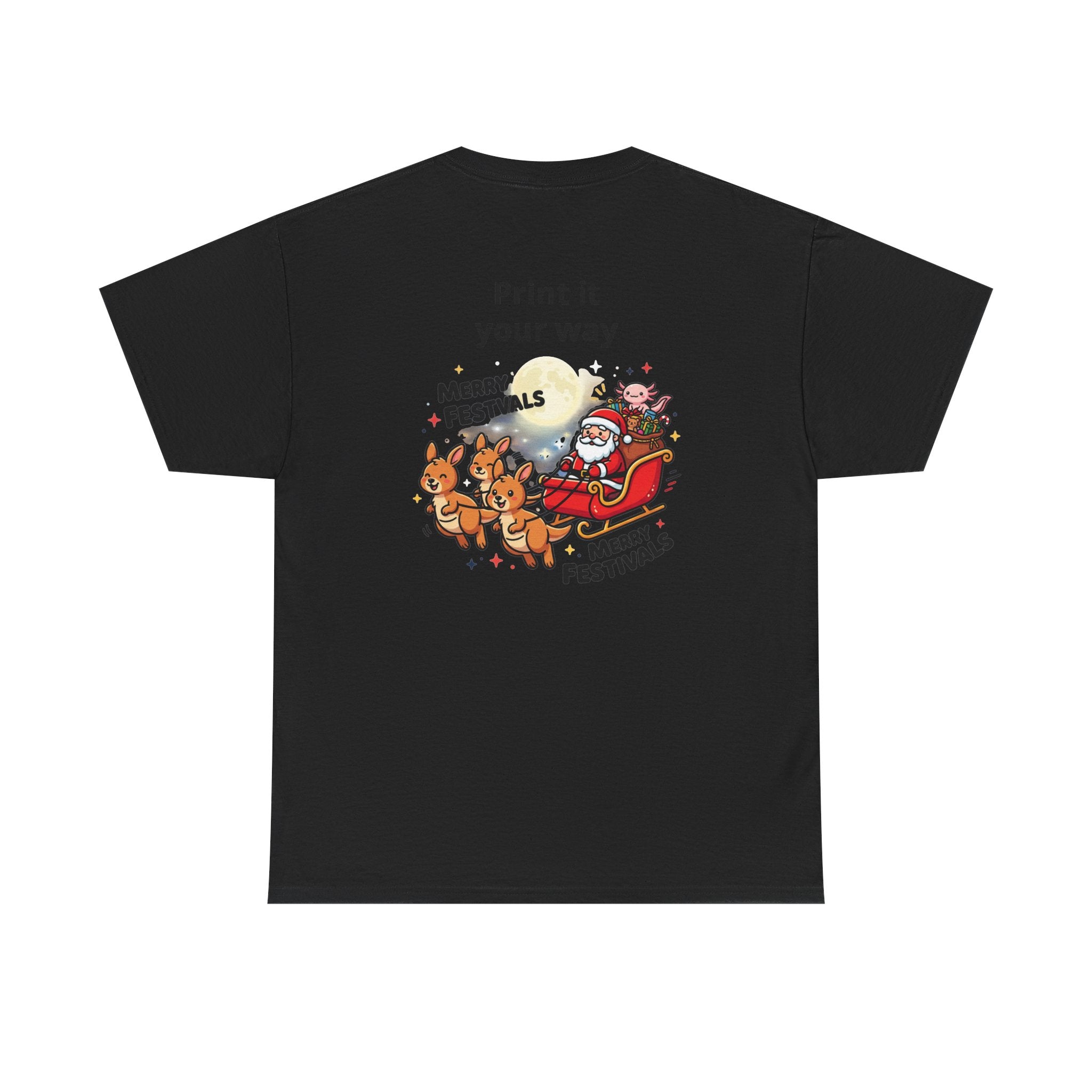 Festive Santa & Reindeer Tee — "Merry Christmas / Merry Festivals" Holiday Shirt with Cute Axolotl