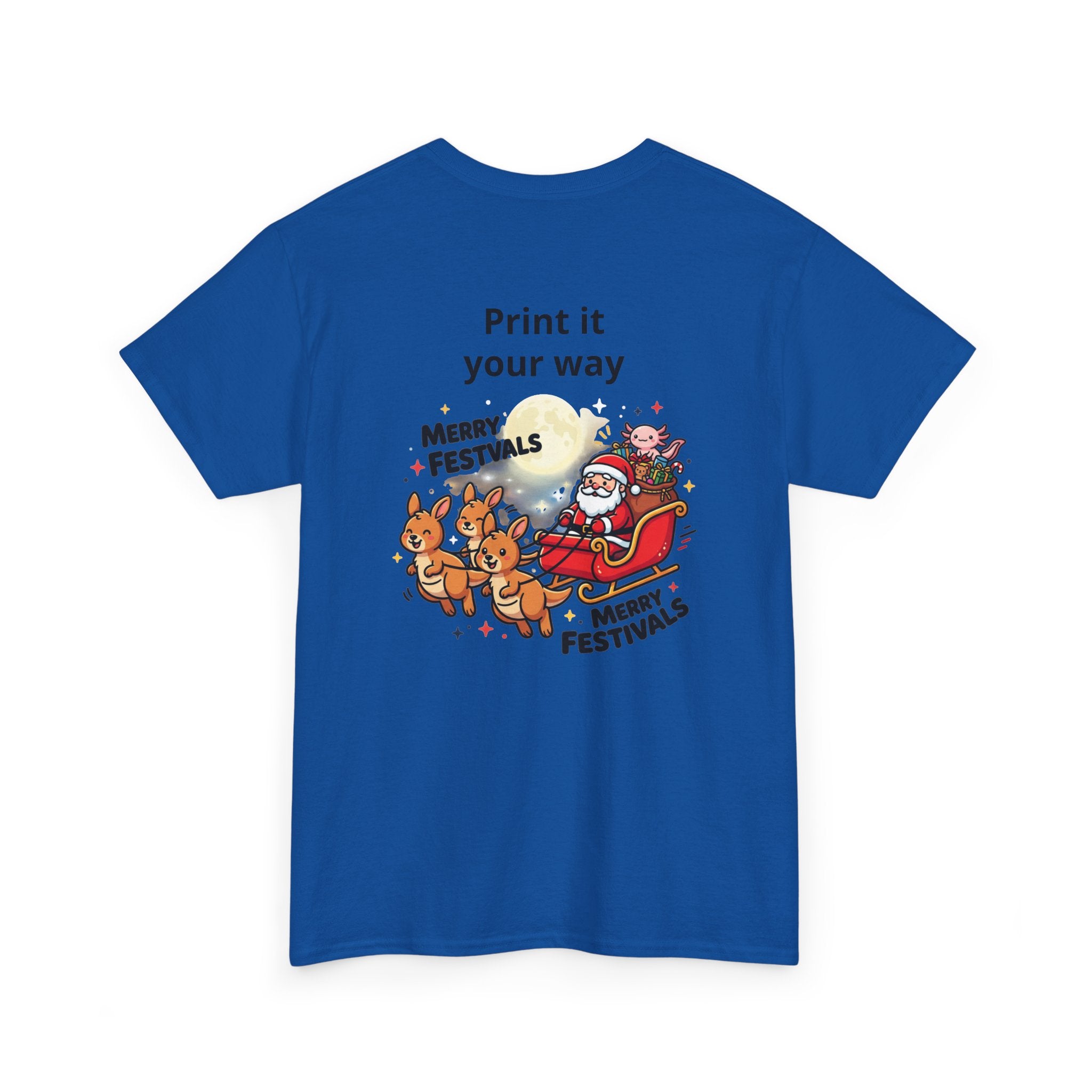 Festive Santa & Reindeer Tee — "Merry Christmas / Merry Festivals" Holiday Shirt with Cute Axolotl