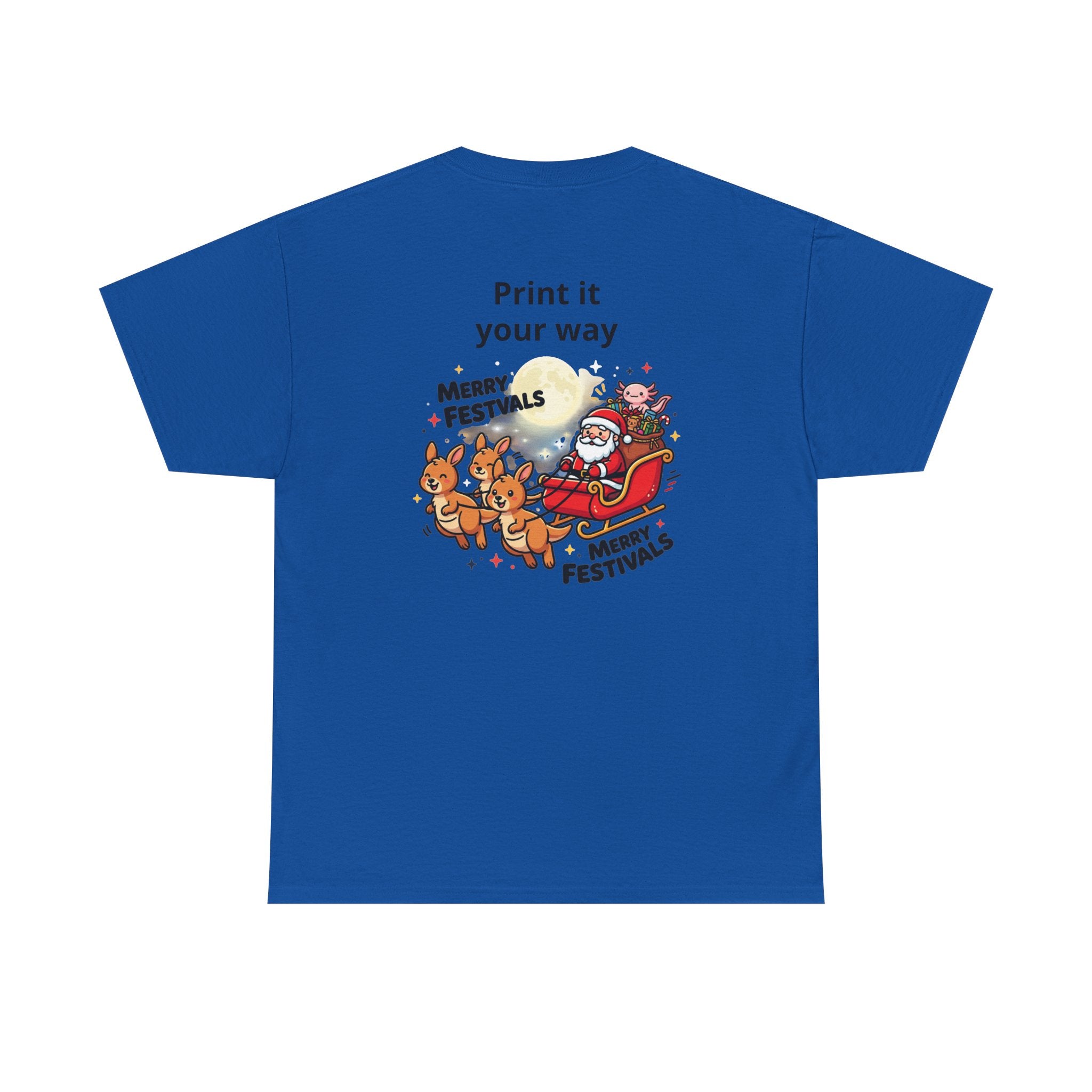 Festive Santa & Reindeer Tee — "Merry Christmas / Merry Festivals" Holiday Shirt with Cute Axolotl