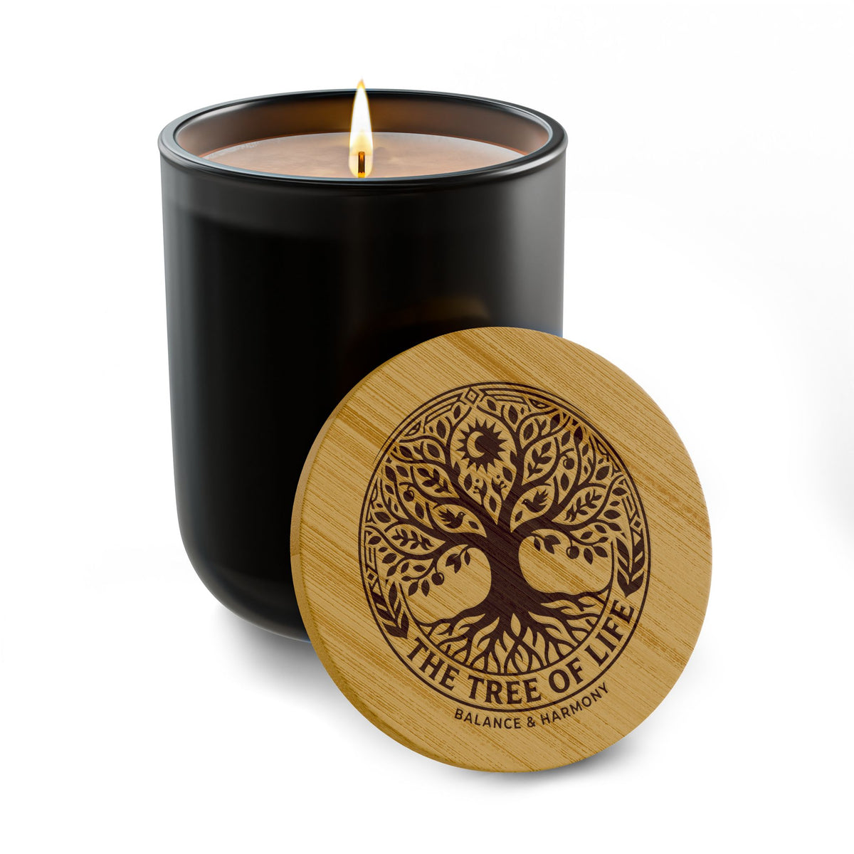 Tree of Life Engraved 14oz Scented Soy Candle — Natural Wooden Lid, Aromatherapy Gift